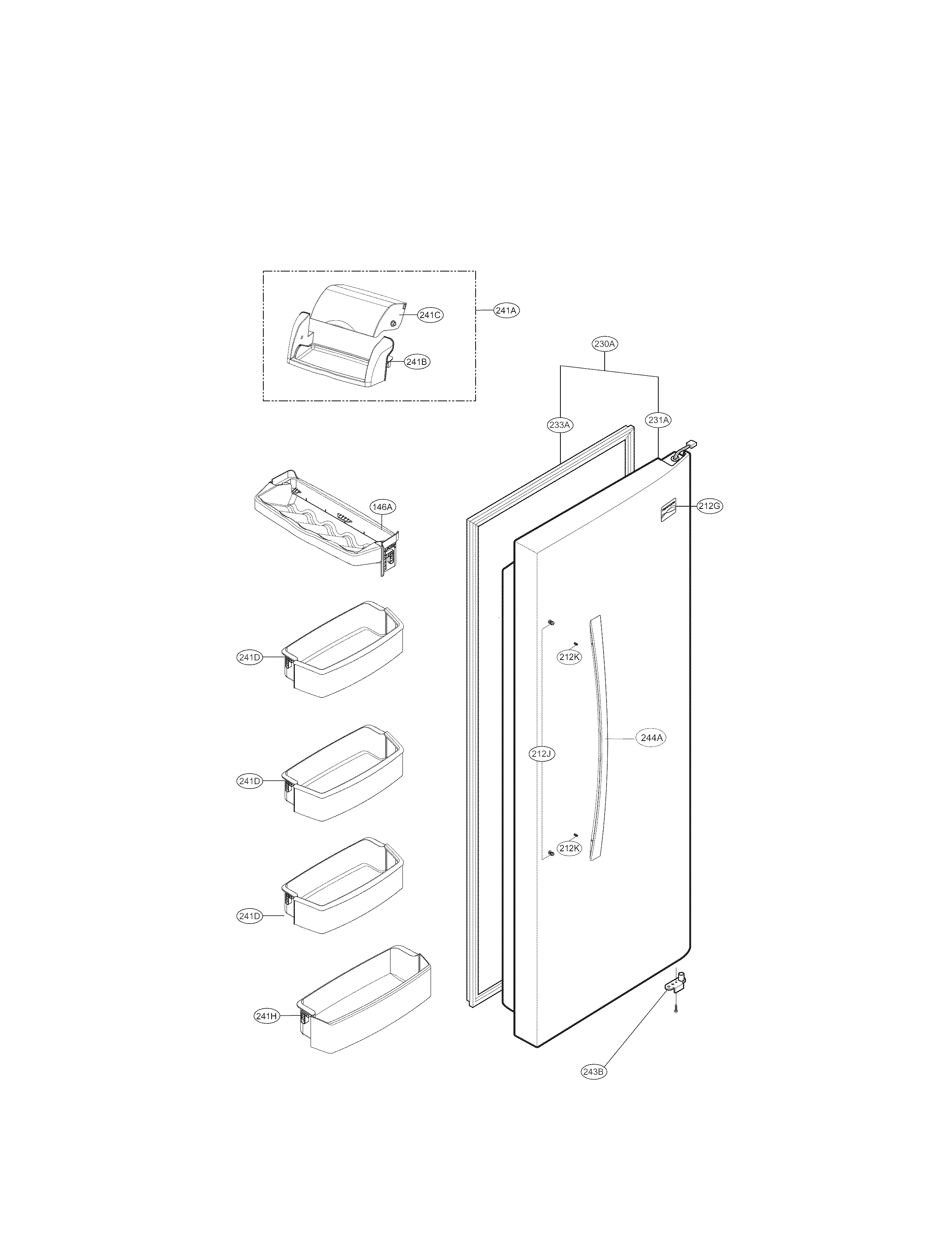 Kenmore Elite 79551372012 refrigerator door parts diagram