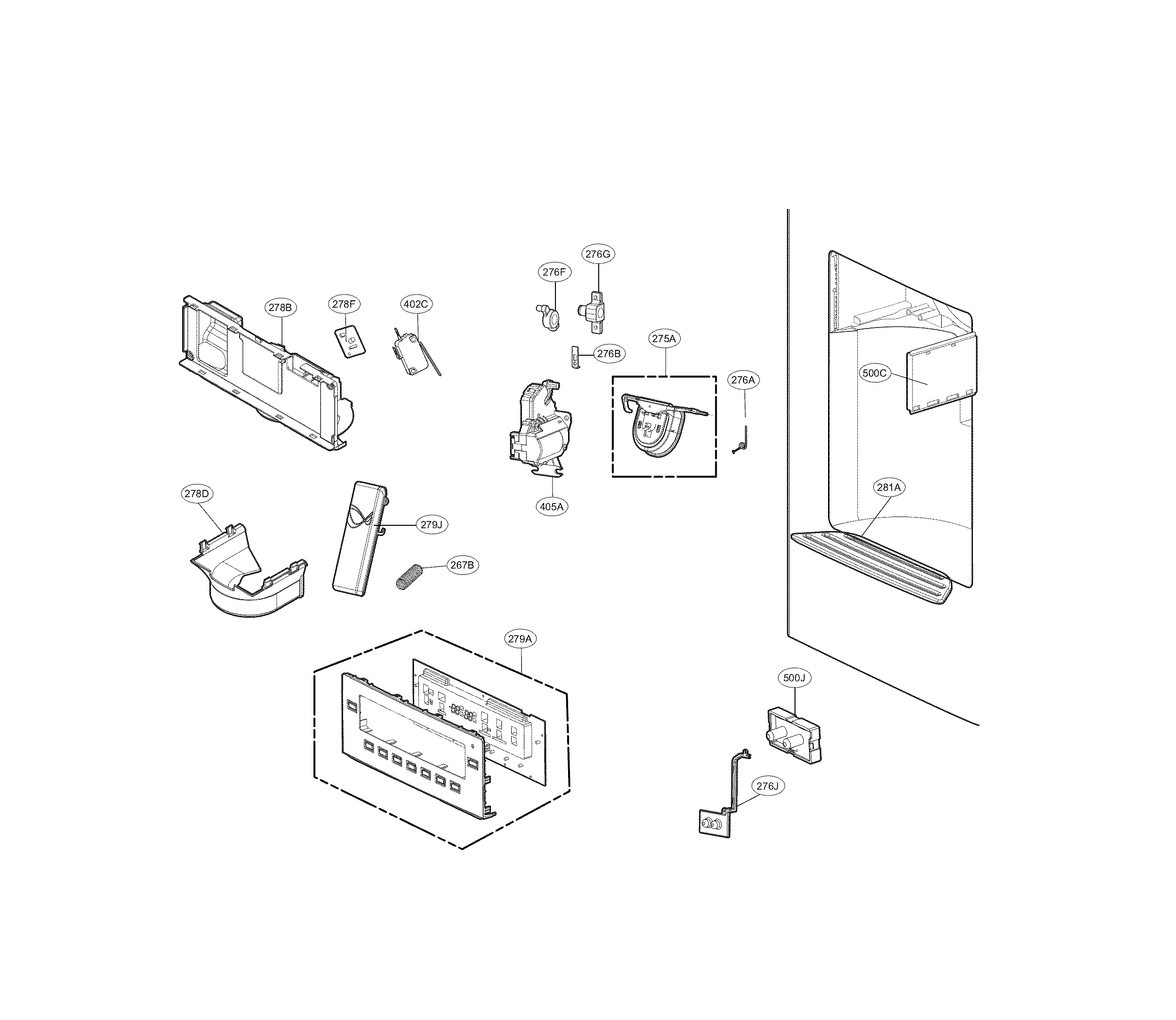 Kenmore Elite 79572053111 dispenser parts diagram