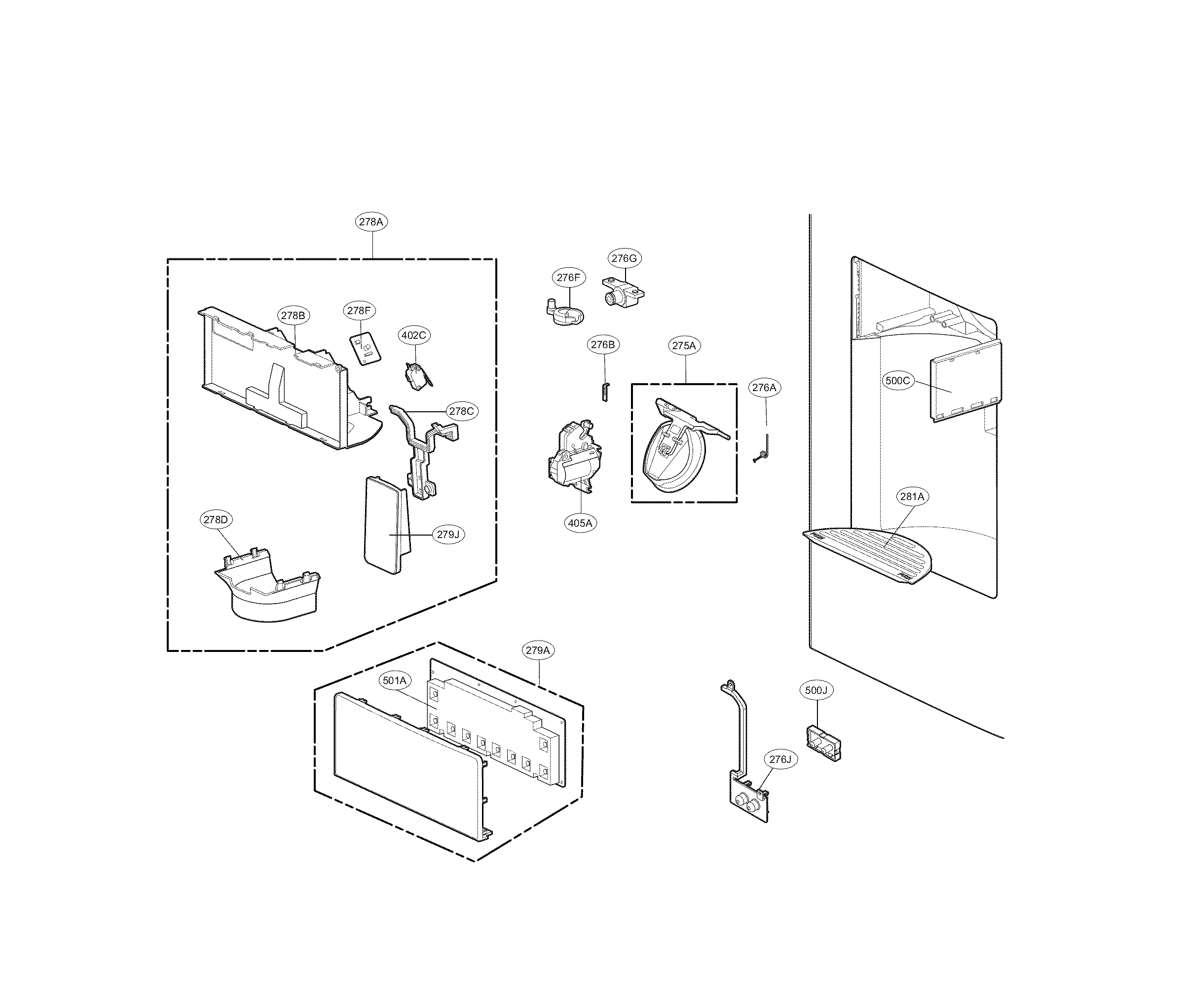 Kenmore Elite 79571032010 dispenser parts diagram