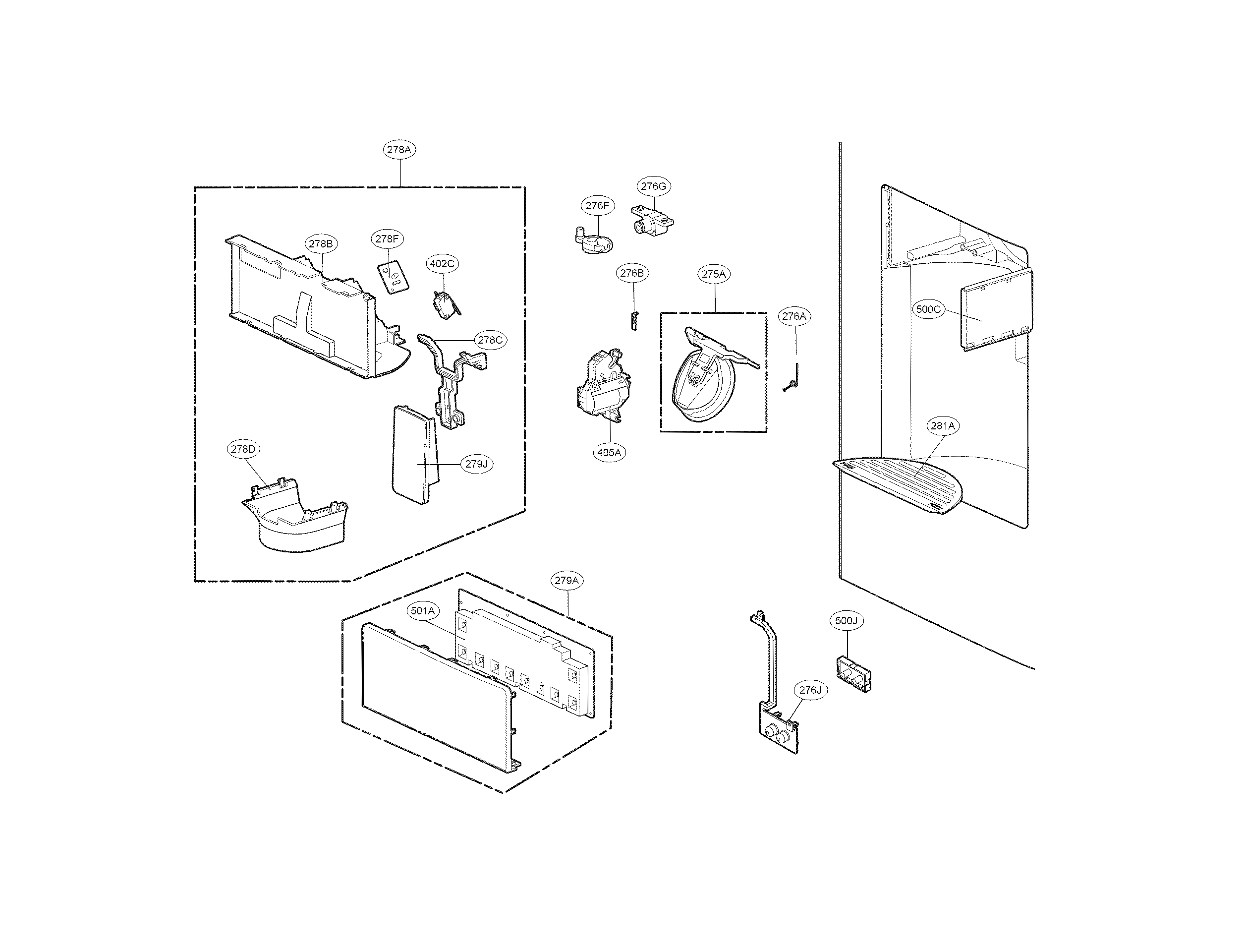 Kenmore Elite 79571053014 dispenser parts diagram