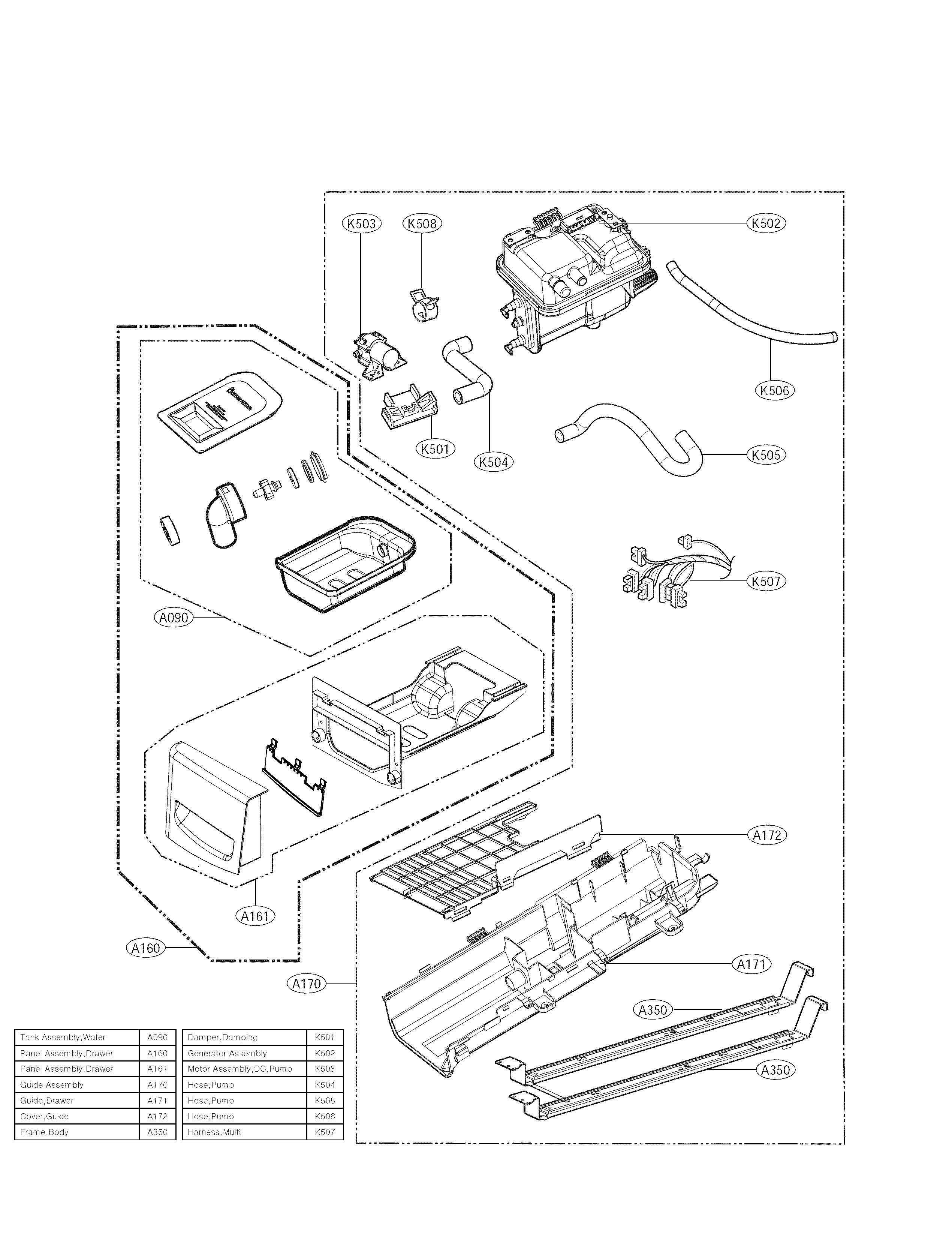 LG DLEX8500V panel drawer parts diagram