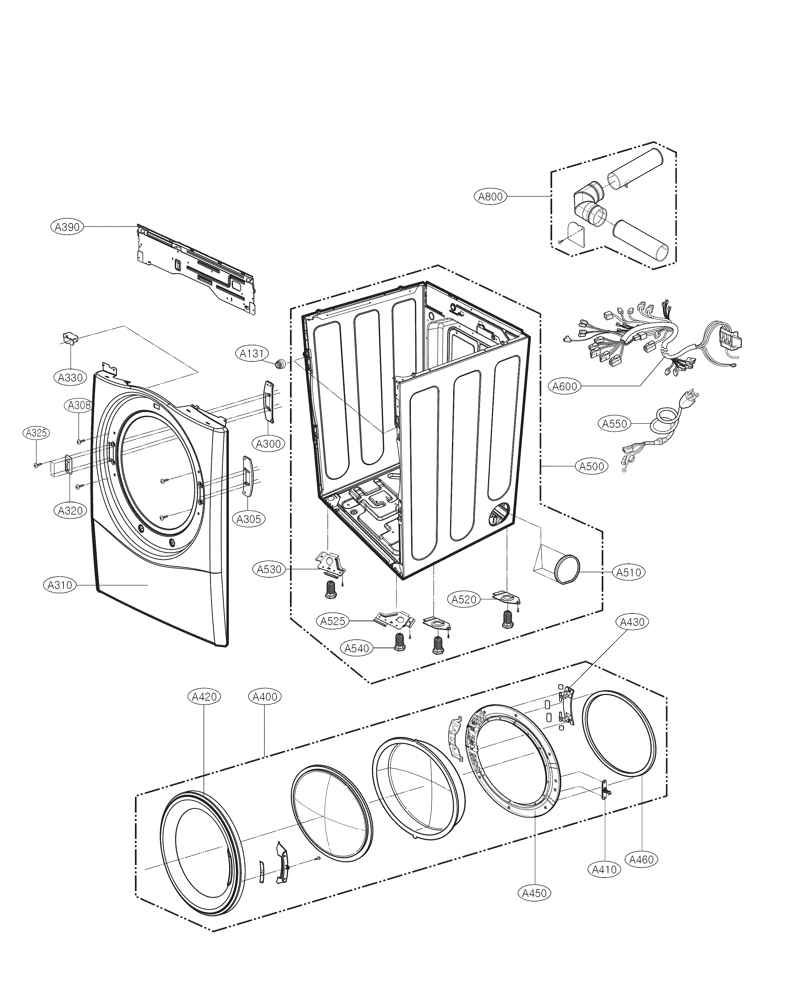 LG DLG3051W cabinet and door parts diagram