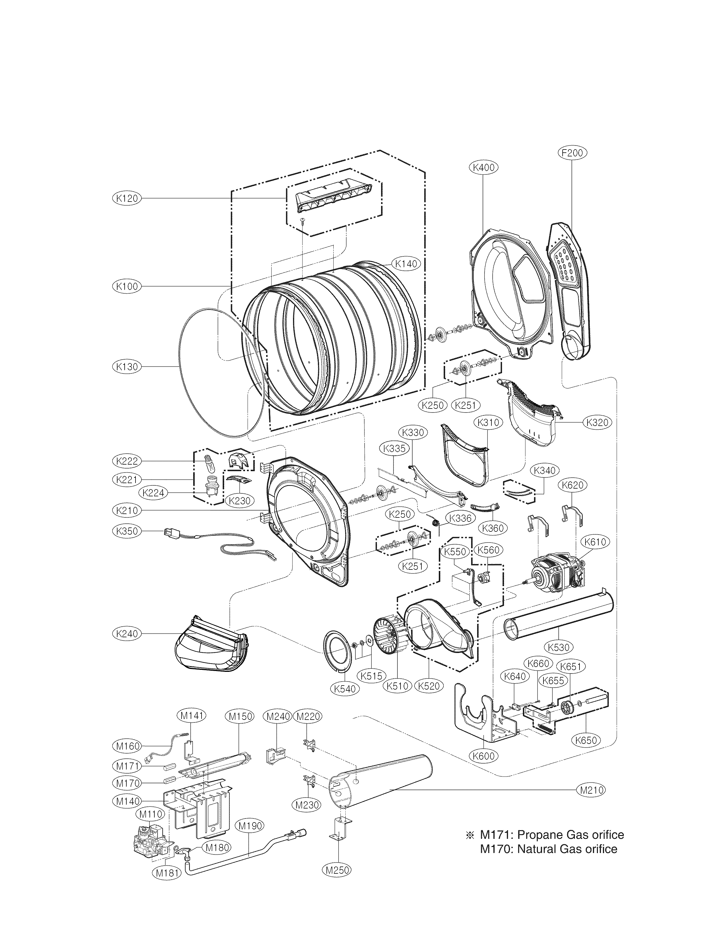 LG DLG3051W drum and motor parts diagram