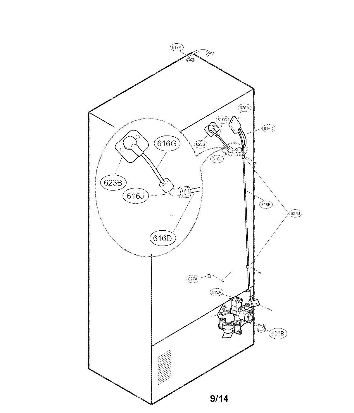 Kenmore 79570332410 valve and water tube parts diagram