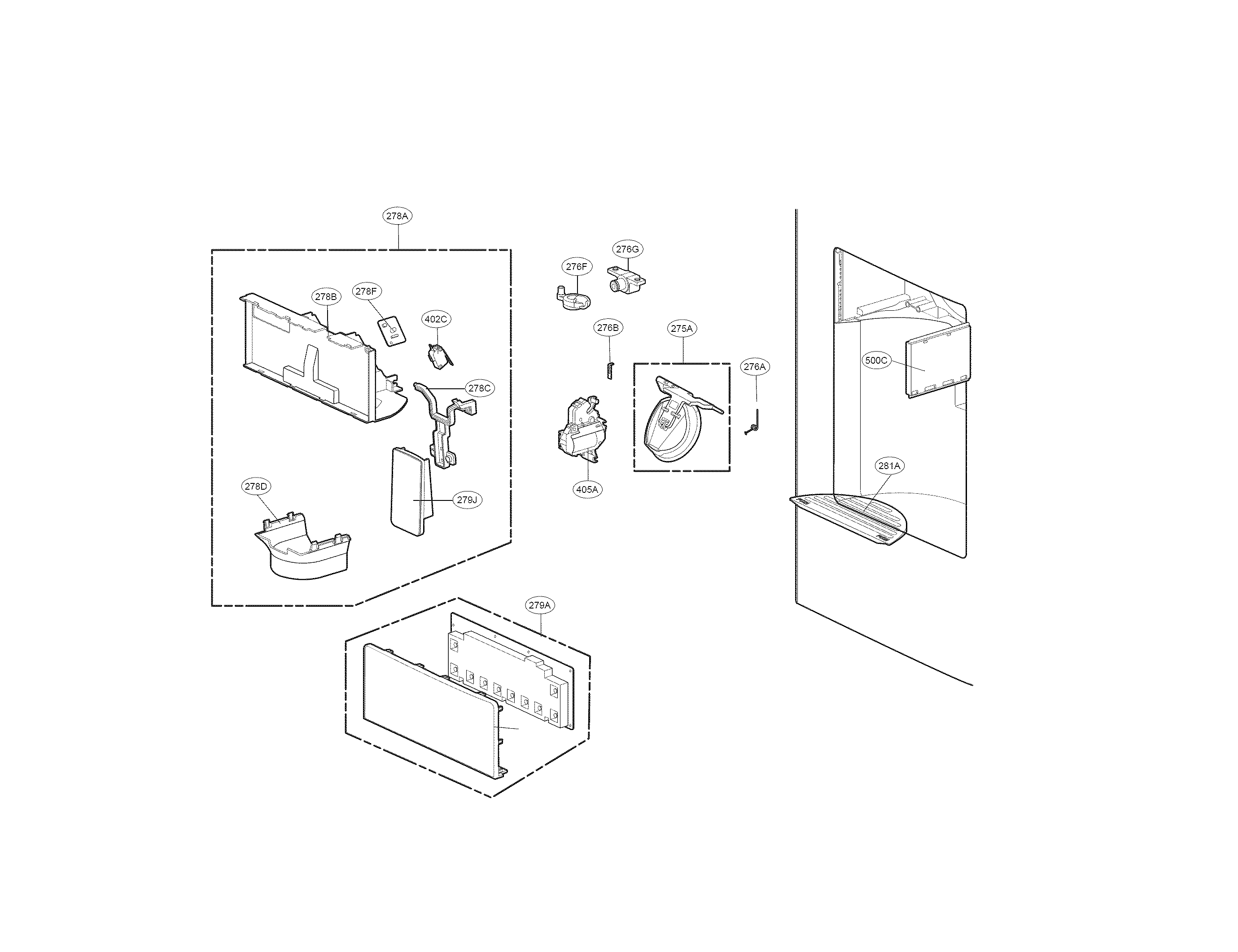 Kenmore 79570332410 dispenser parts diagram