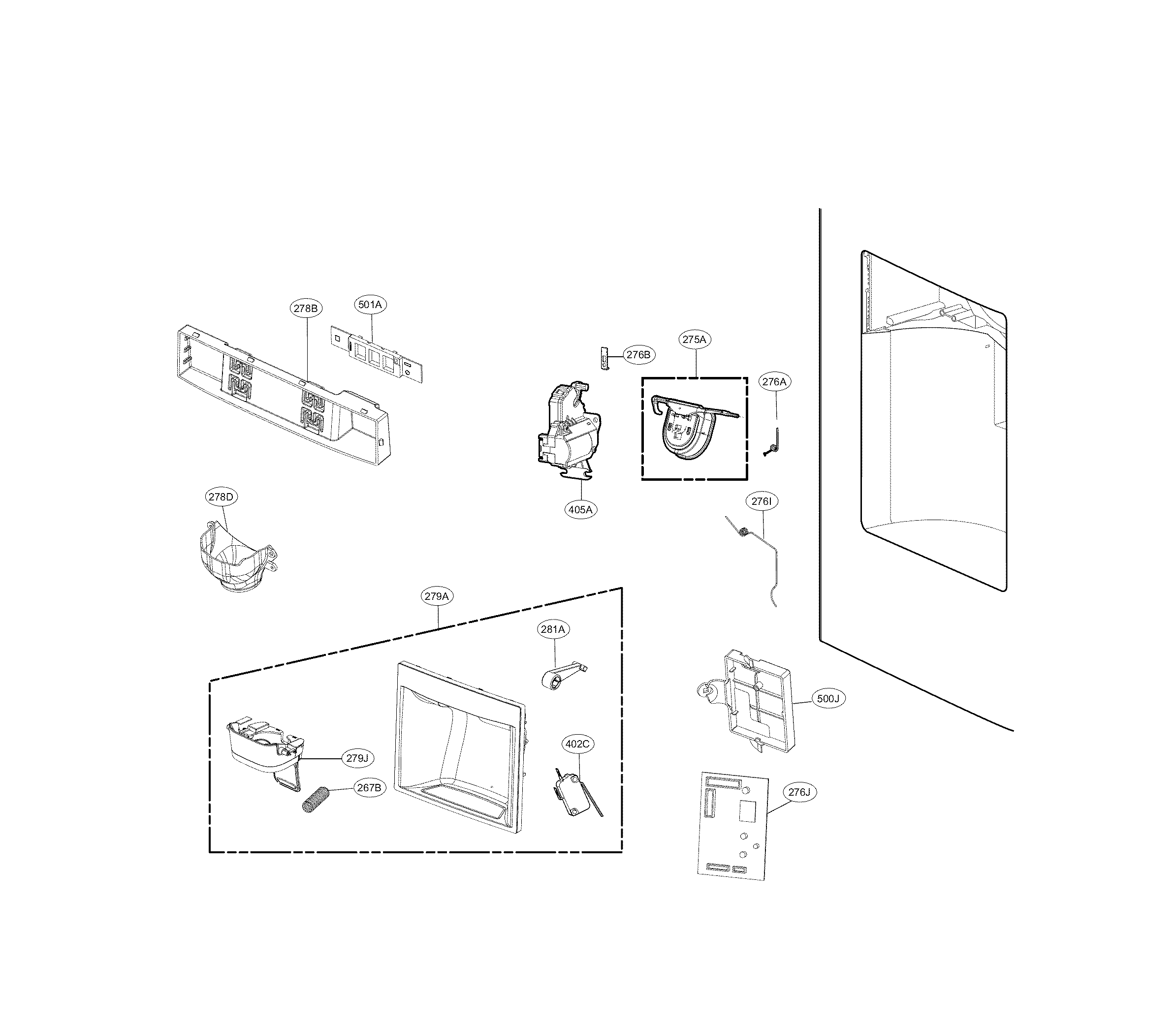 Kenmore Elite 79572482410 dispenser parts diagram