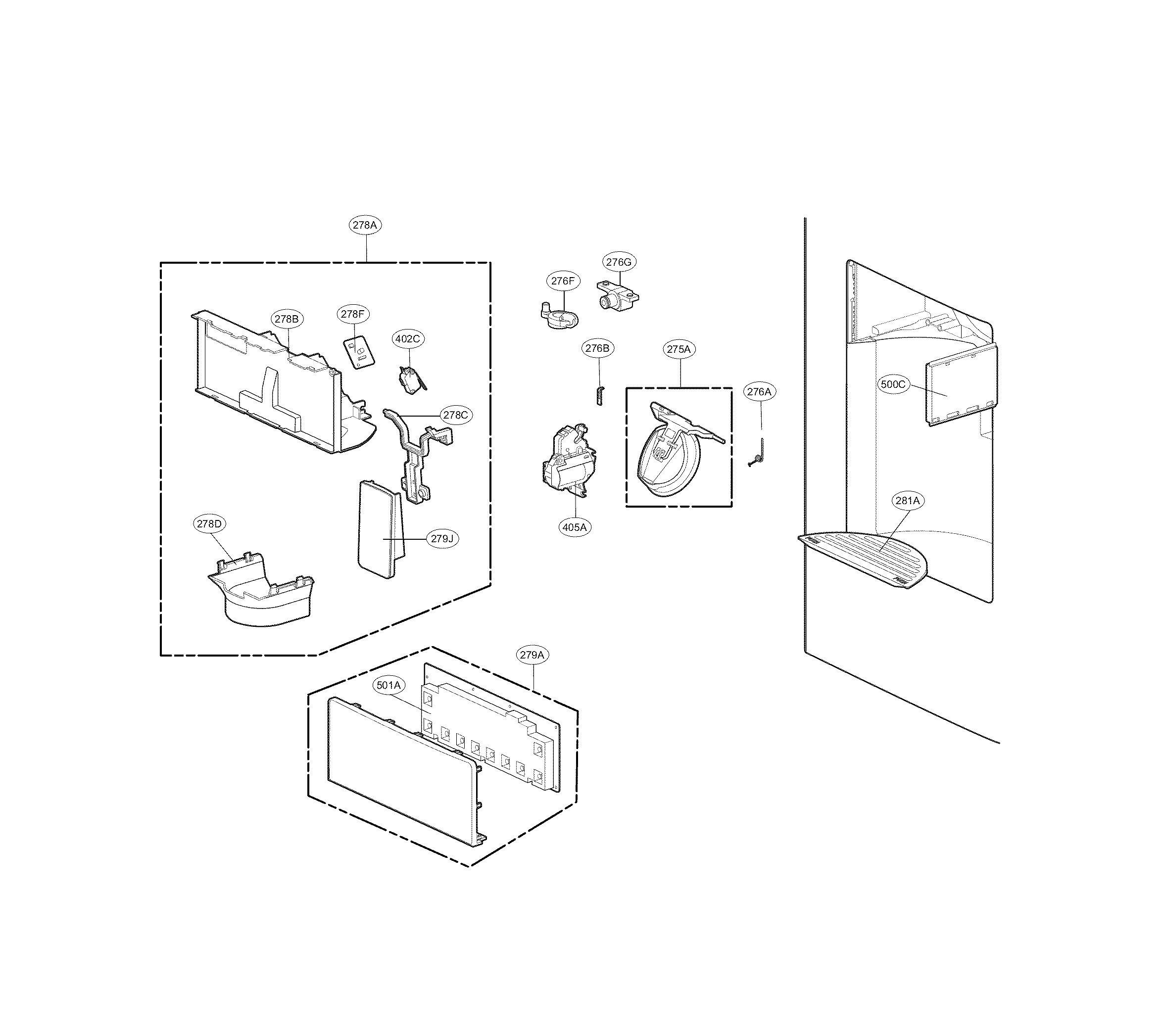 Kenmore 79573053410 dispenser parts diagram