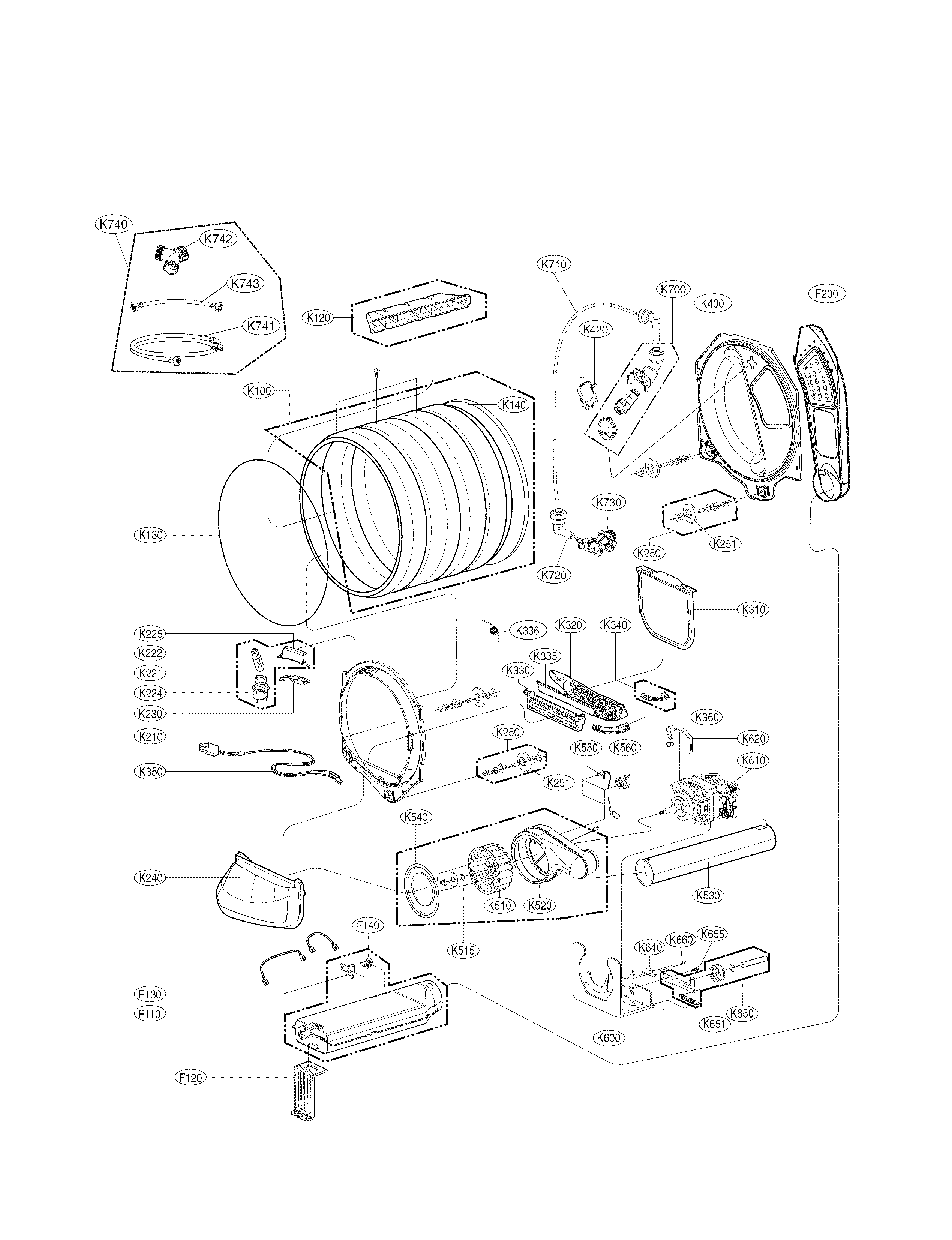 Kenmore Elite 79661423410 drum and motor parts diagram