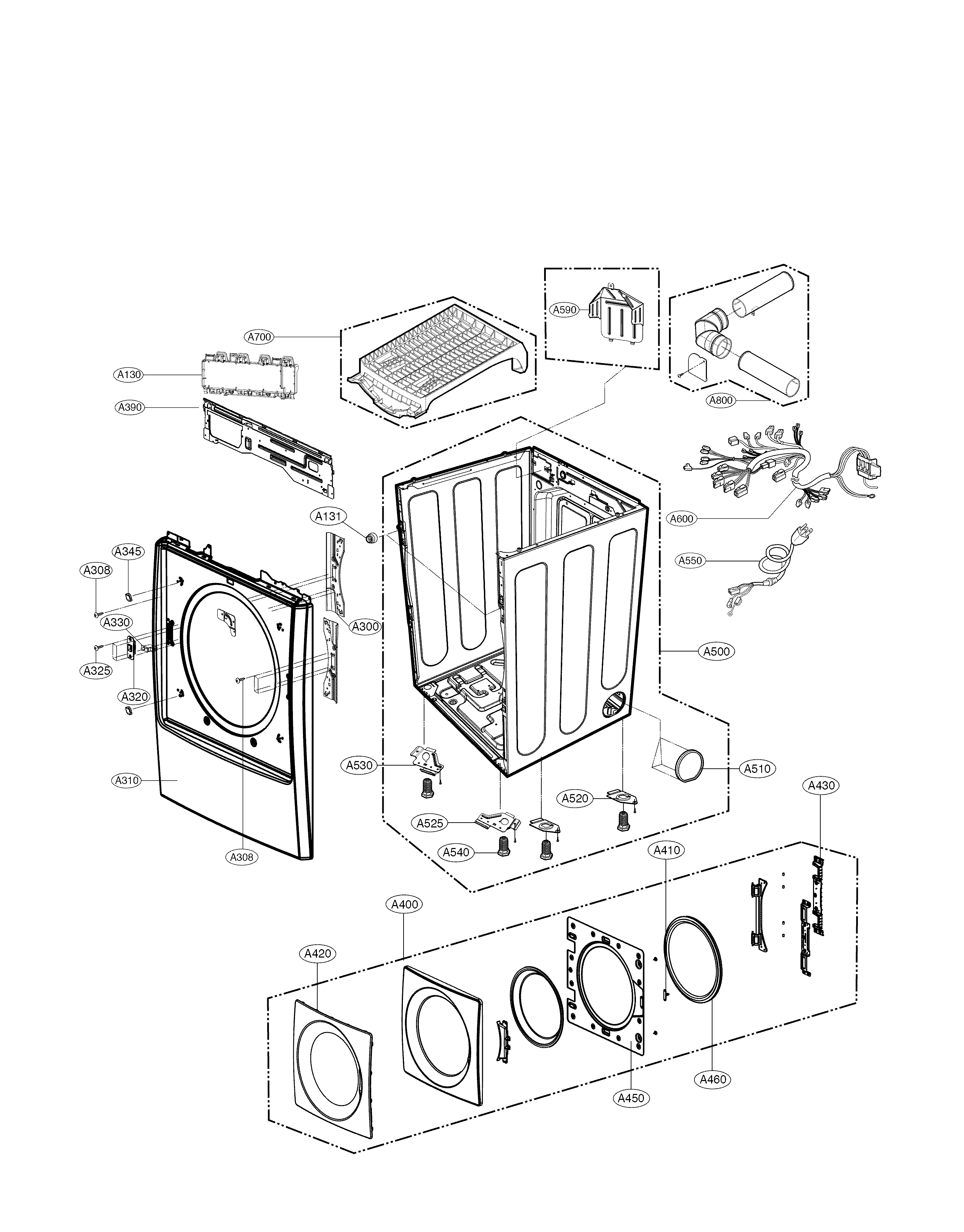 Kenmore 79691583410 cabinet and door parts diagram