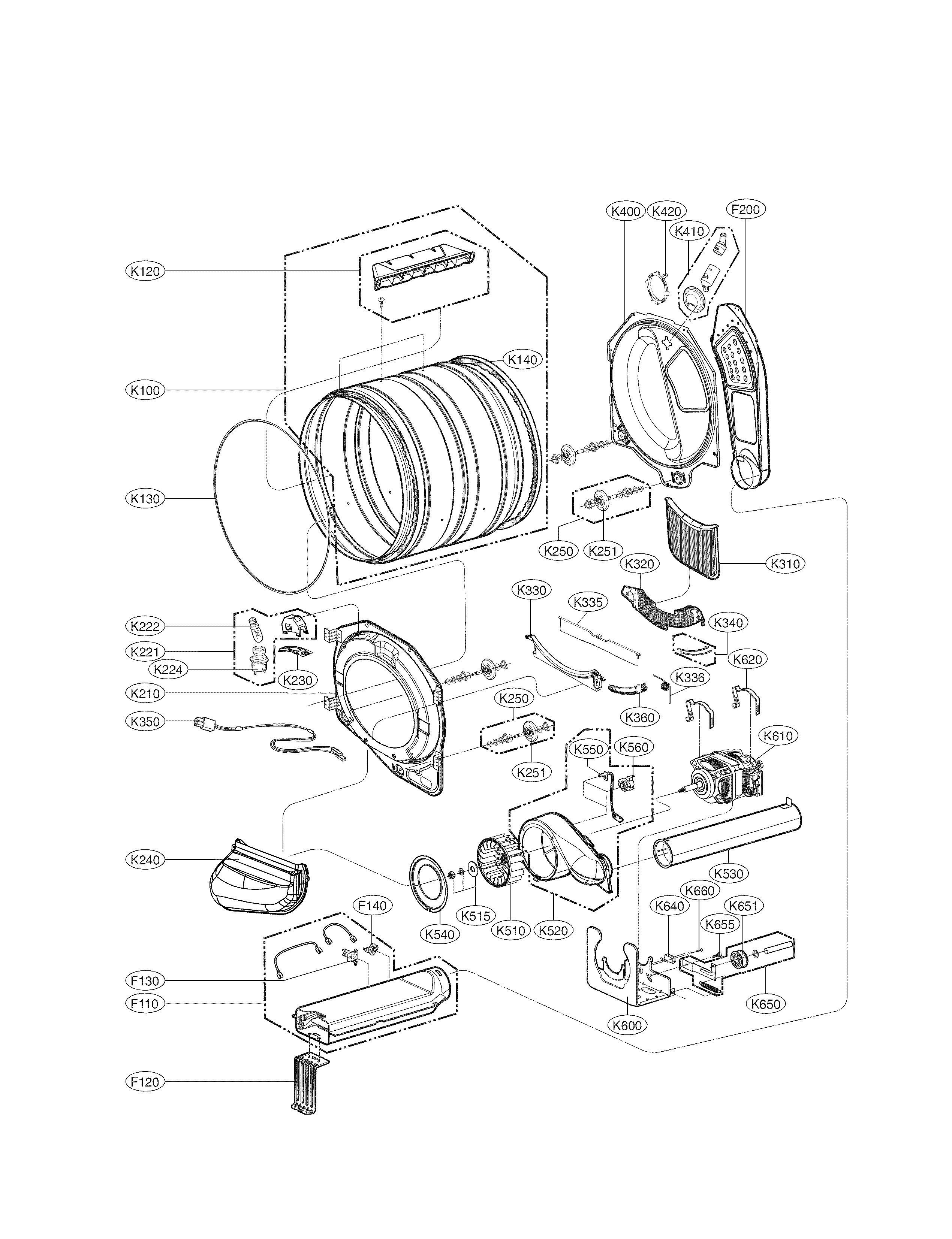 Kenmore 79681382410 drum and motor parts diagram