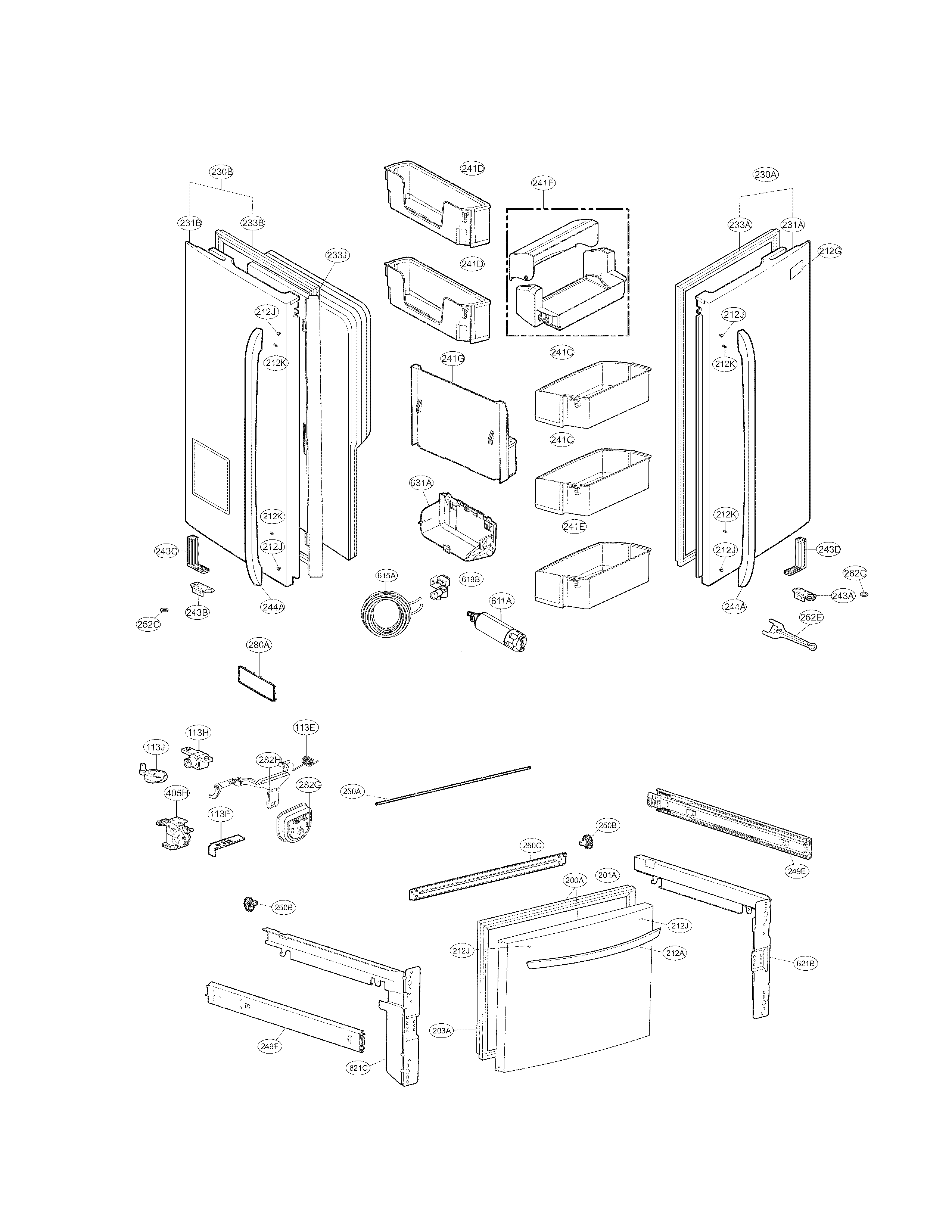 Kenmore Elite 79573132410 door parts diagram