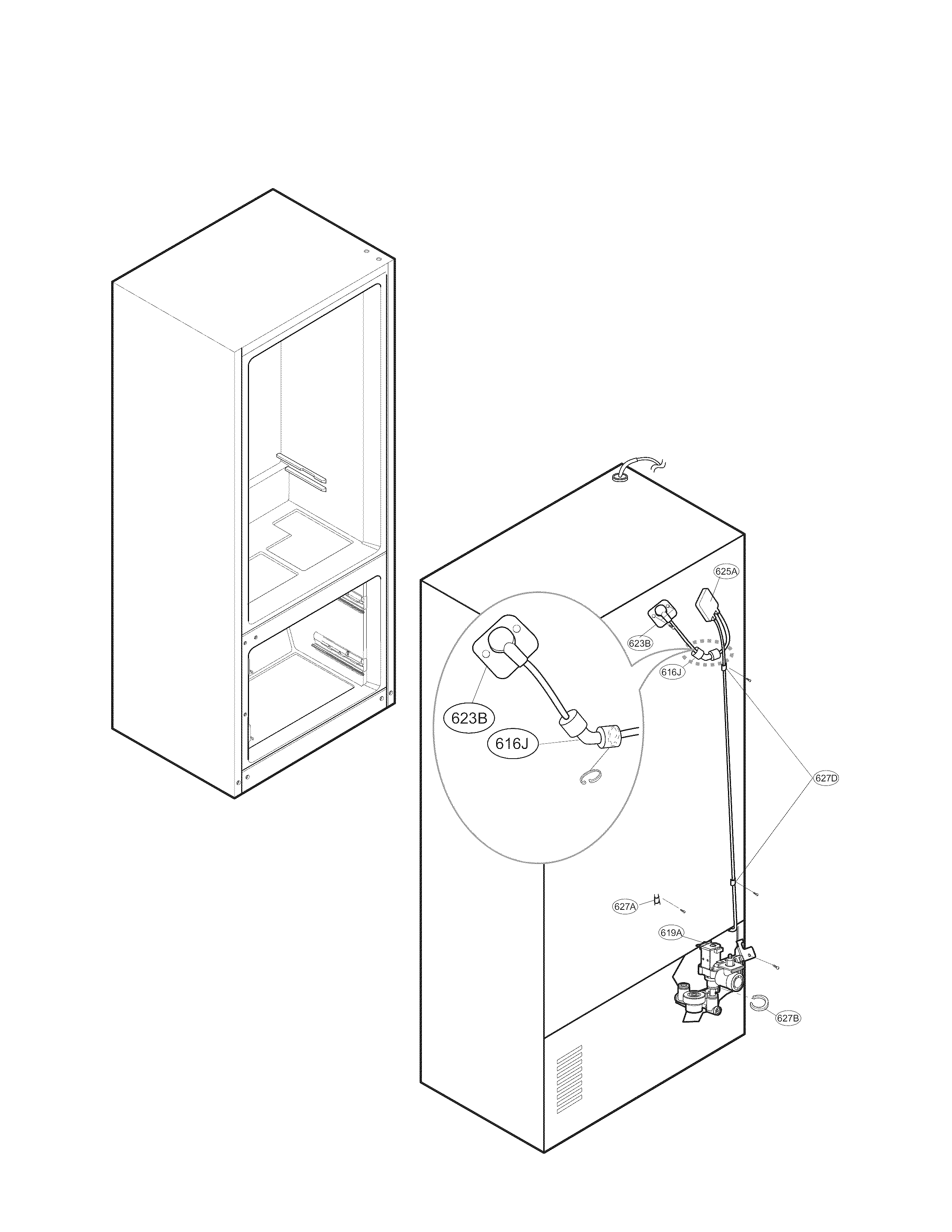 Kenmore Elite 79573139410 value and water tube parts diagram