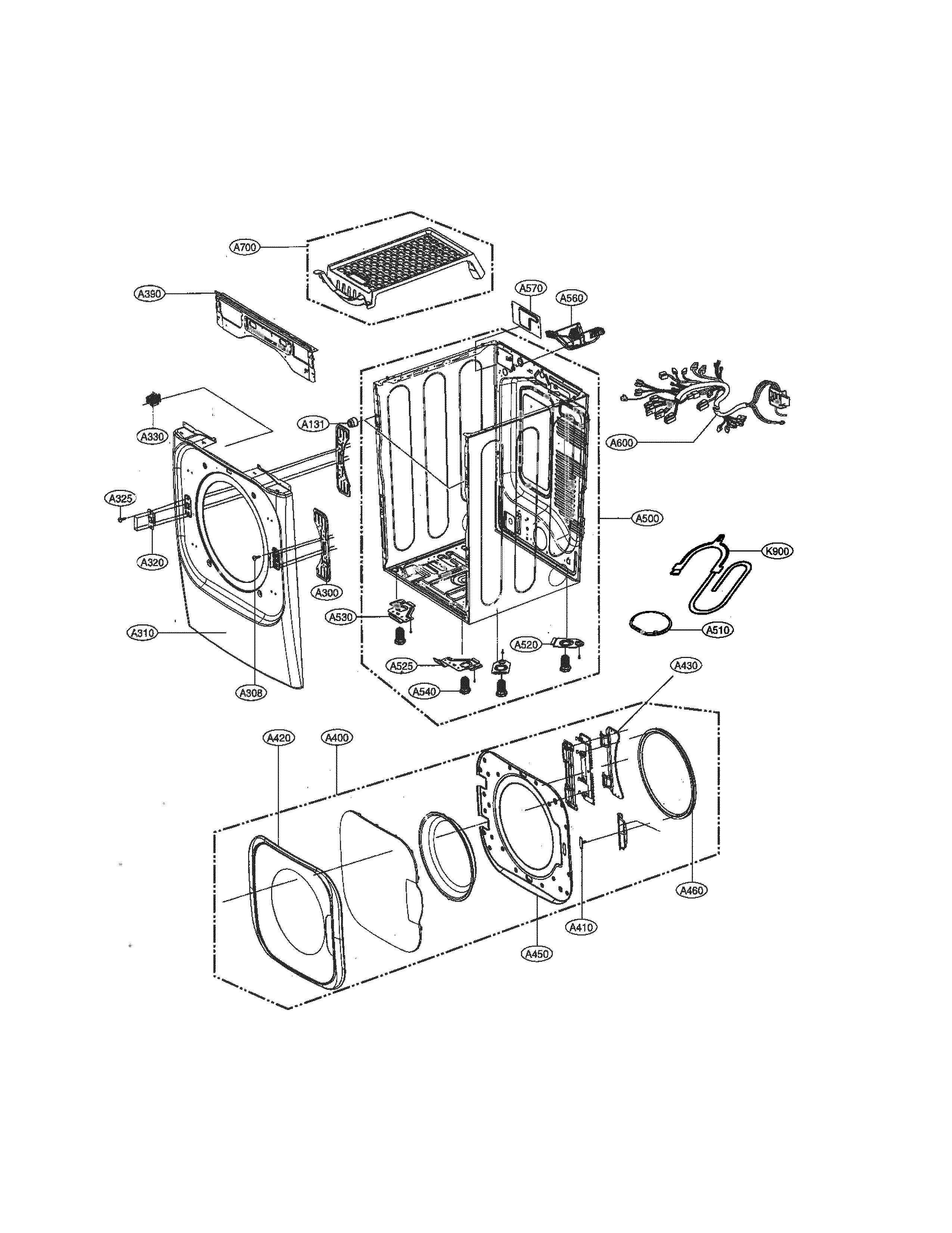 LG DLHX4072W cabinet and door parts diagram