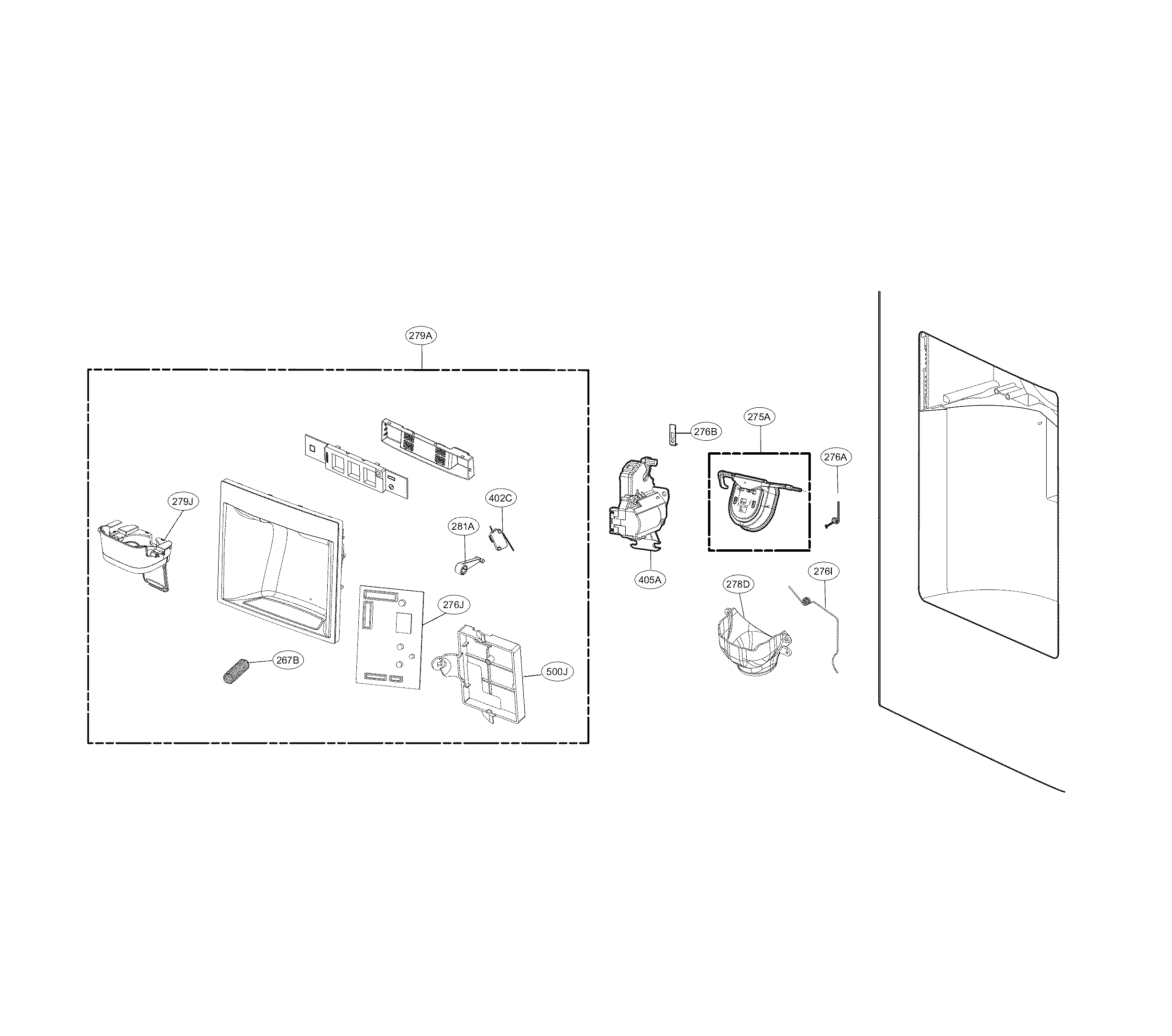 Kenmore Elite 79574049410 dispenser parts diagram
