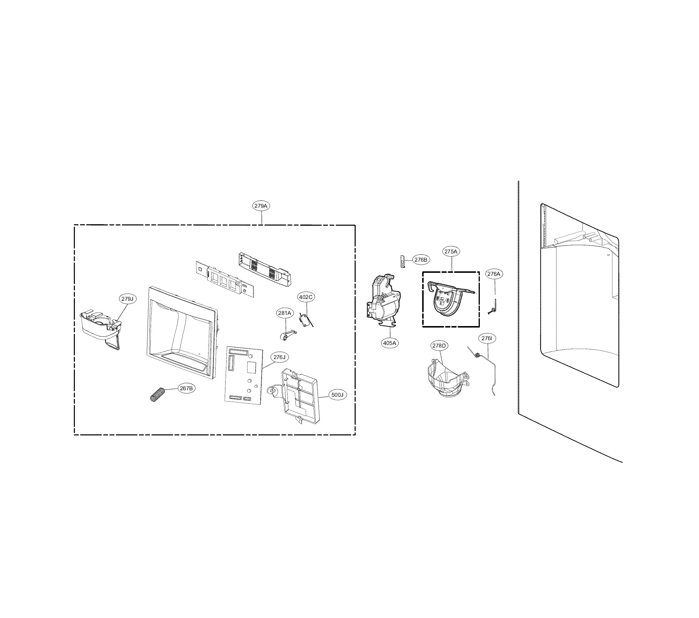 Kenmore Elite 79574093410 dispenser parts diagram