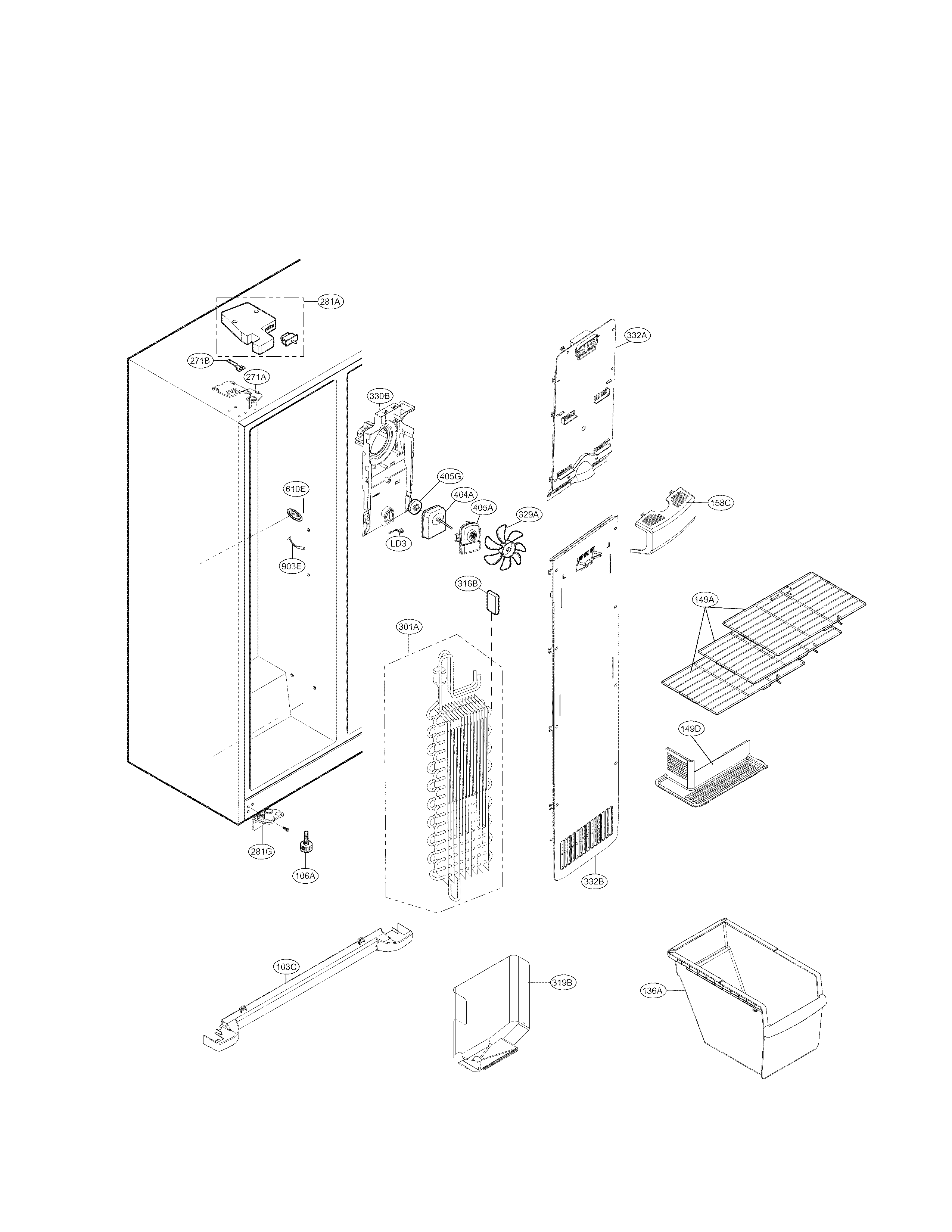 Kenmore 79551813410 freezer parts diagram