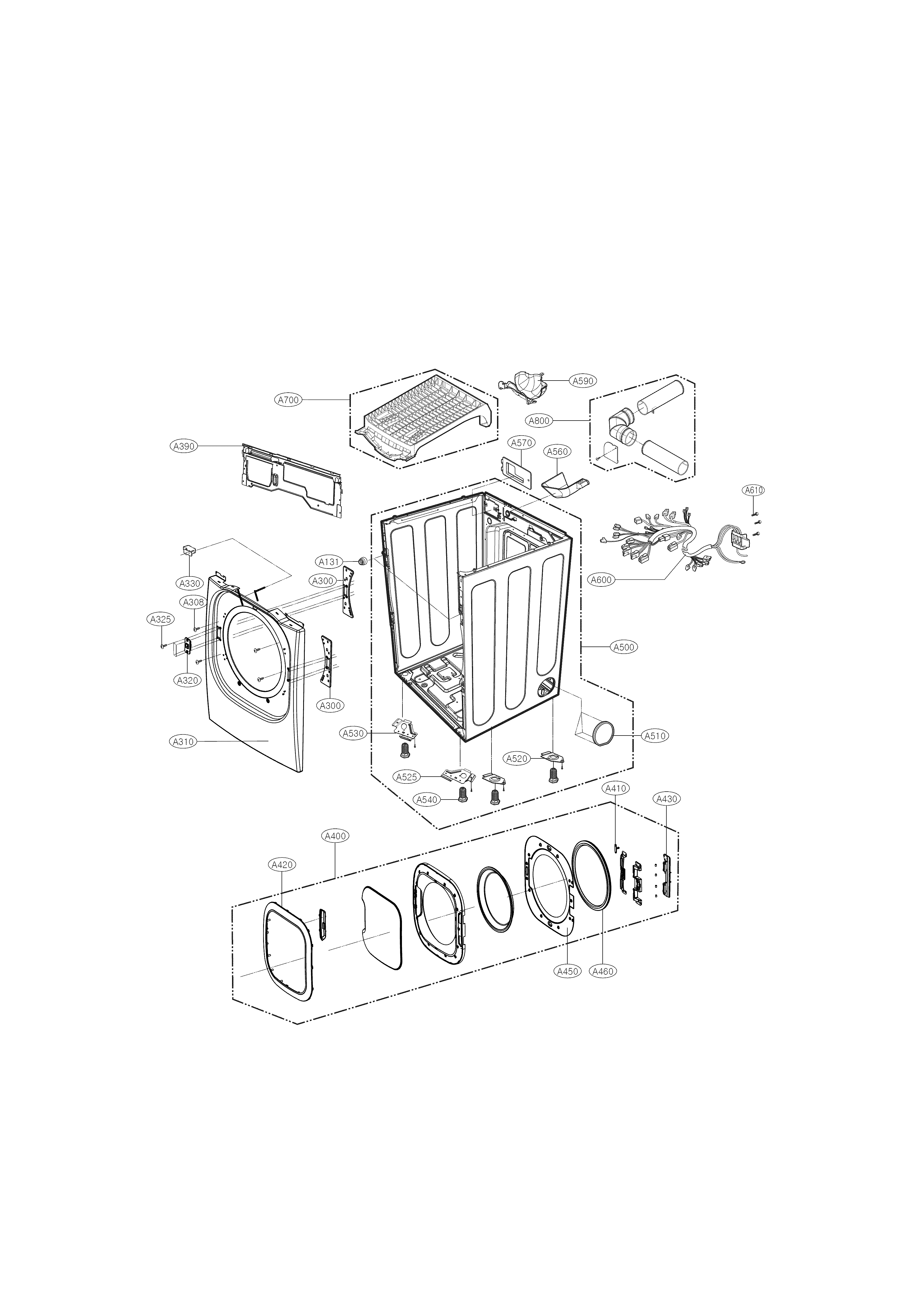 LG DLE4970W cabinet and door parts diagram