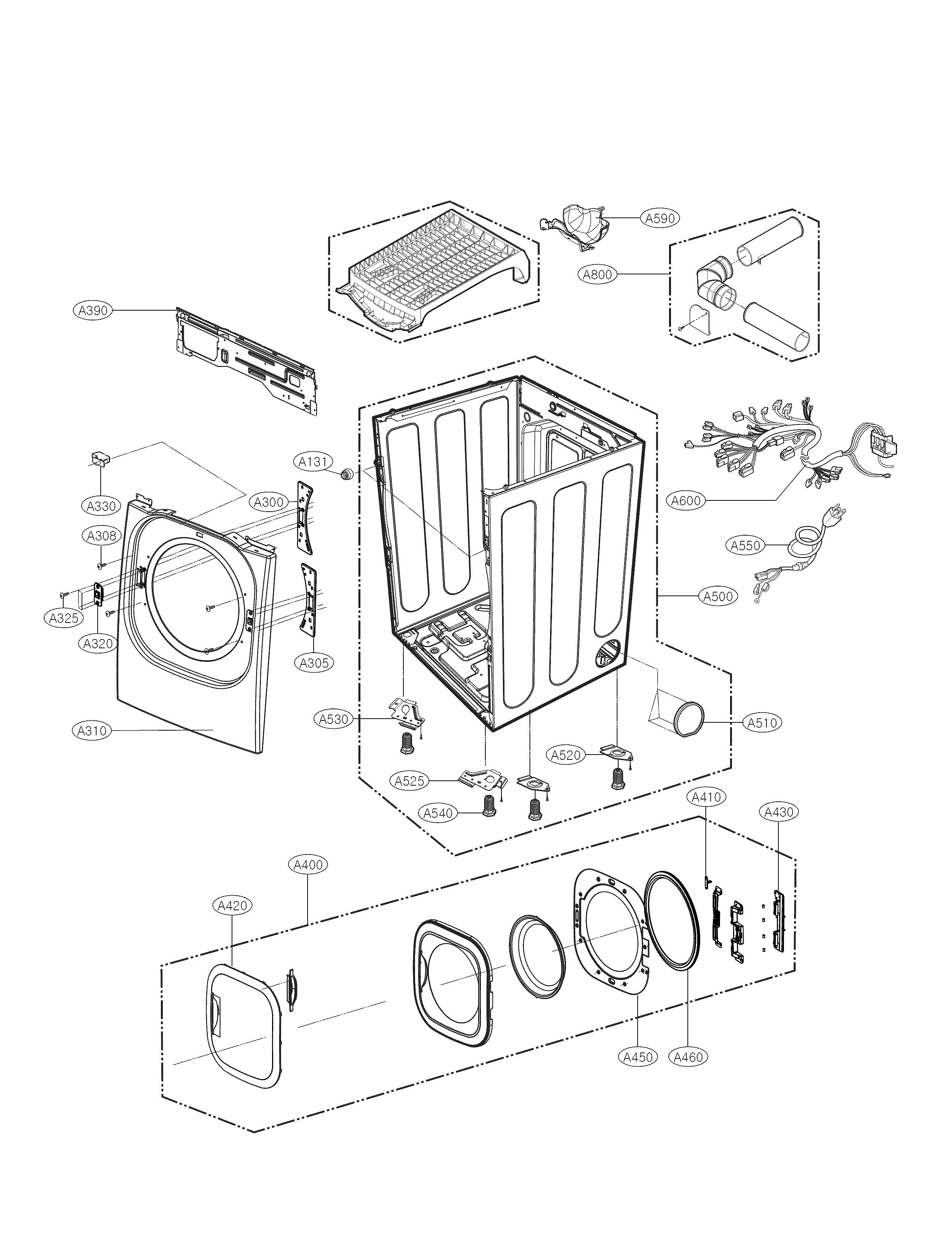LG DLGX3371V cabinet and door parts diagram