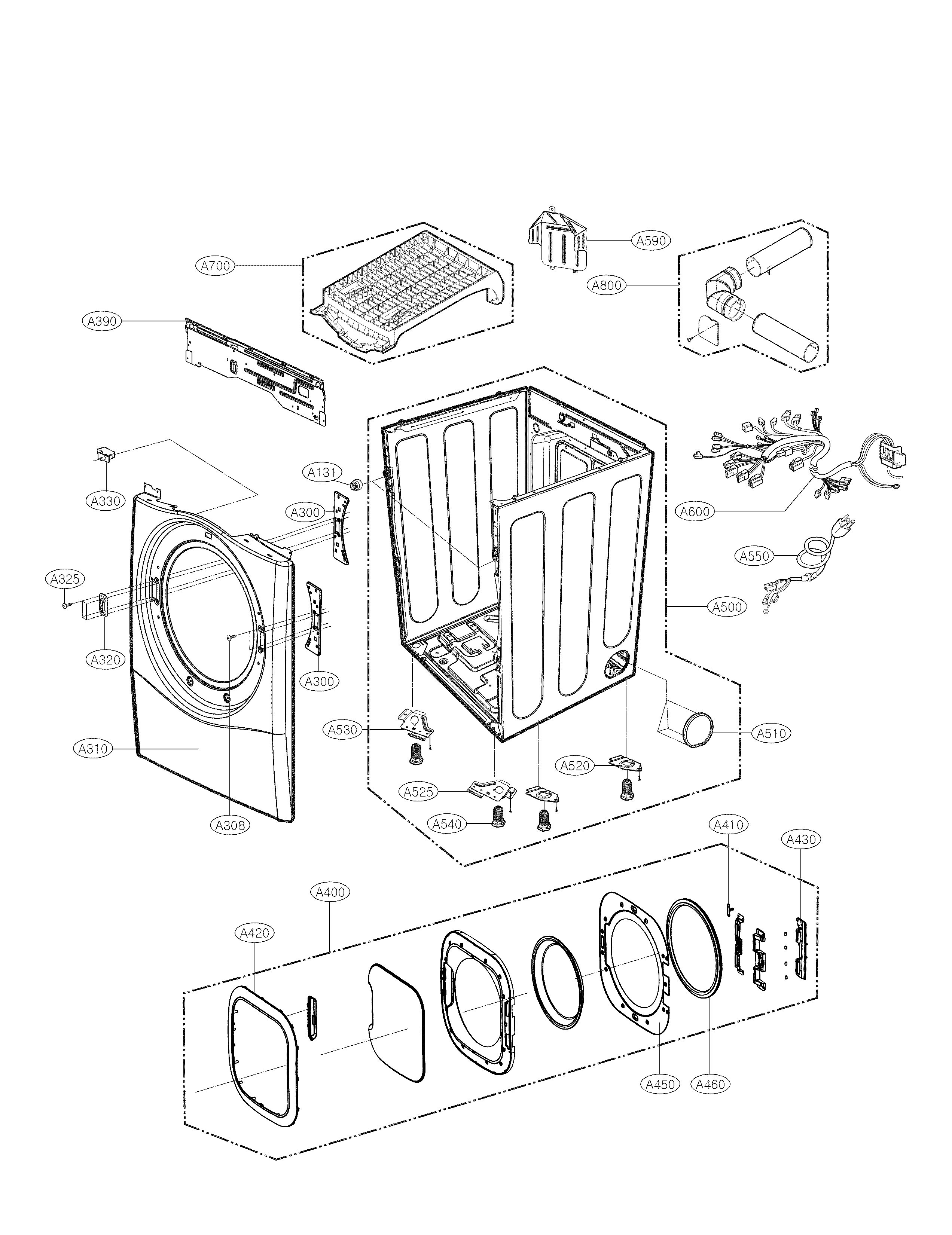 LG DLGX4271W cabinet and door parts diagram