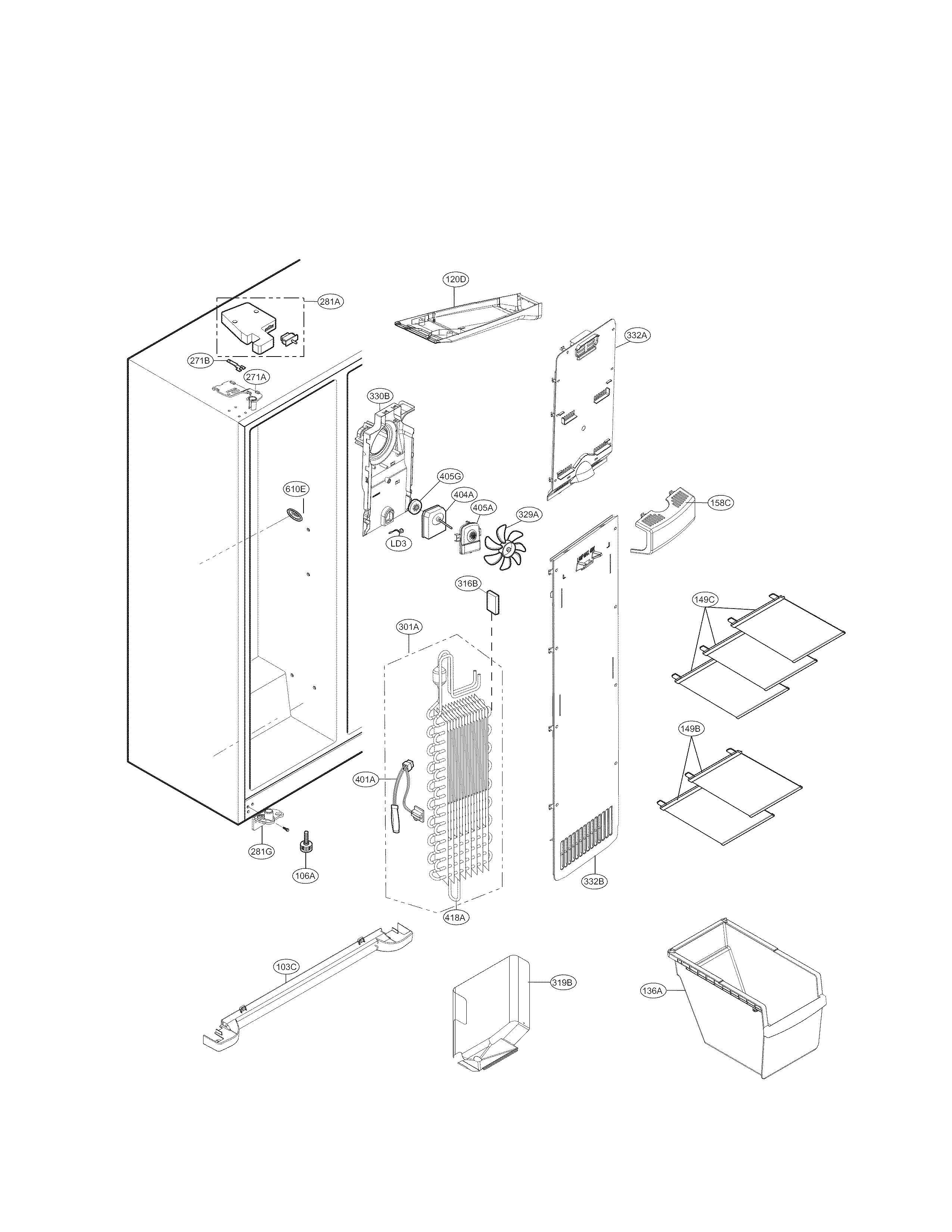 Kenmore Elite 79551829410 freezer parts diagram