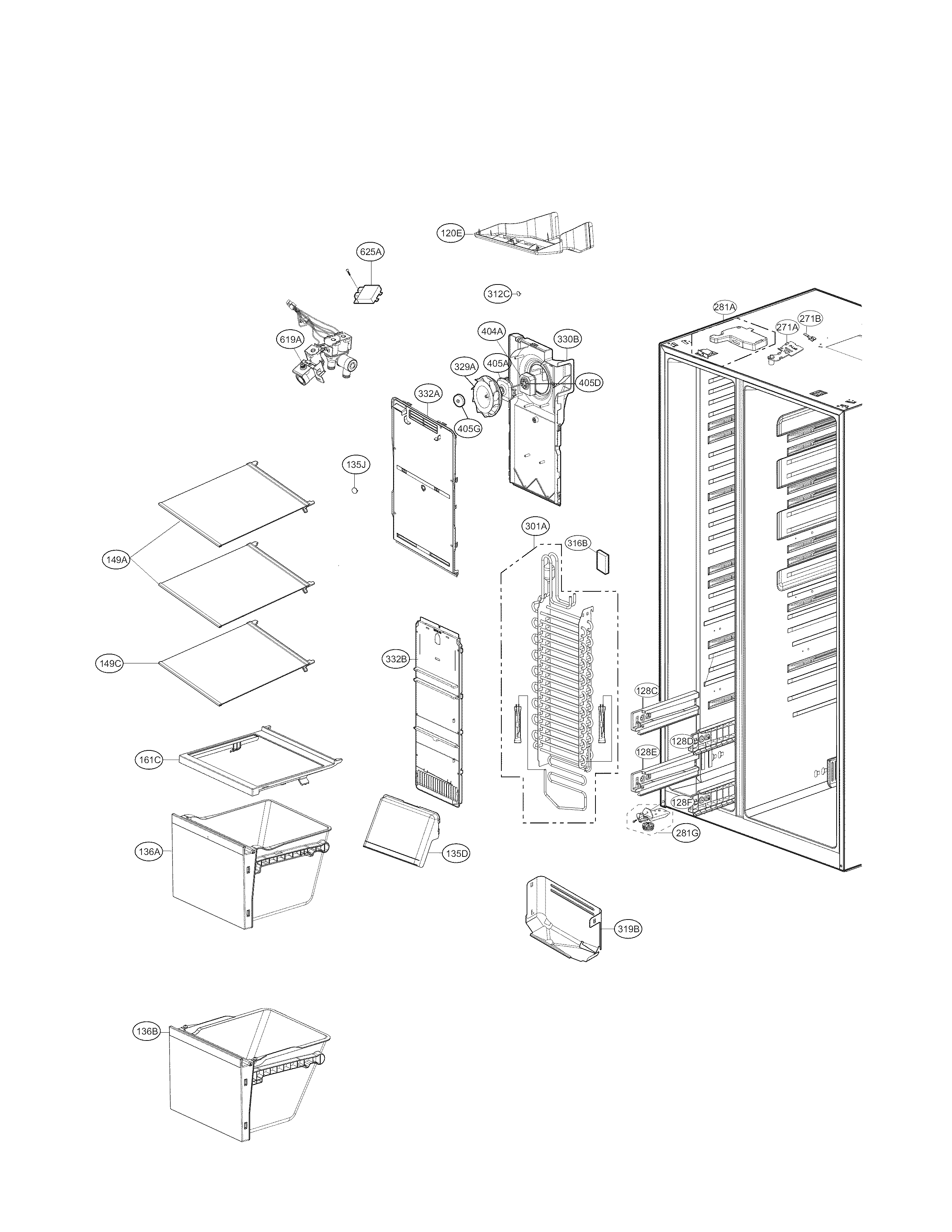 Kenmore 79551833410 freezer compartment parts diagram