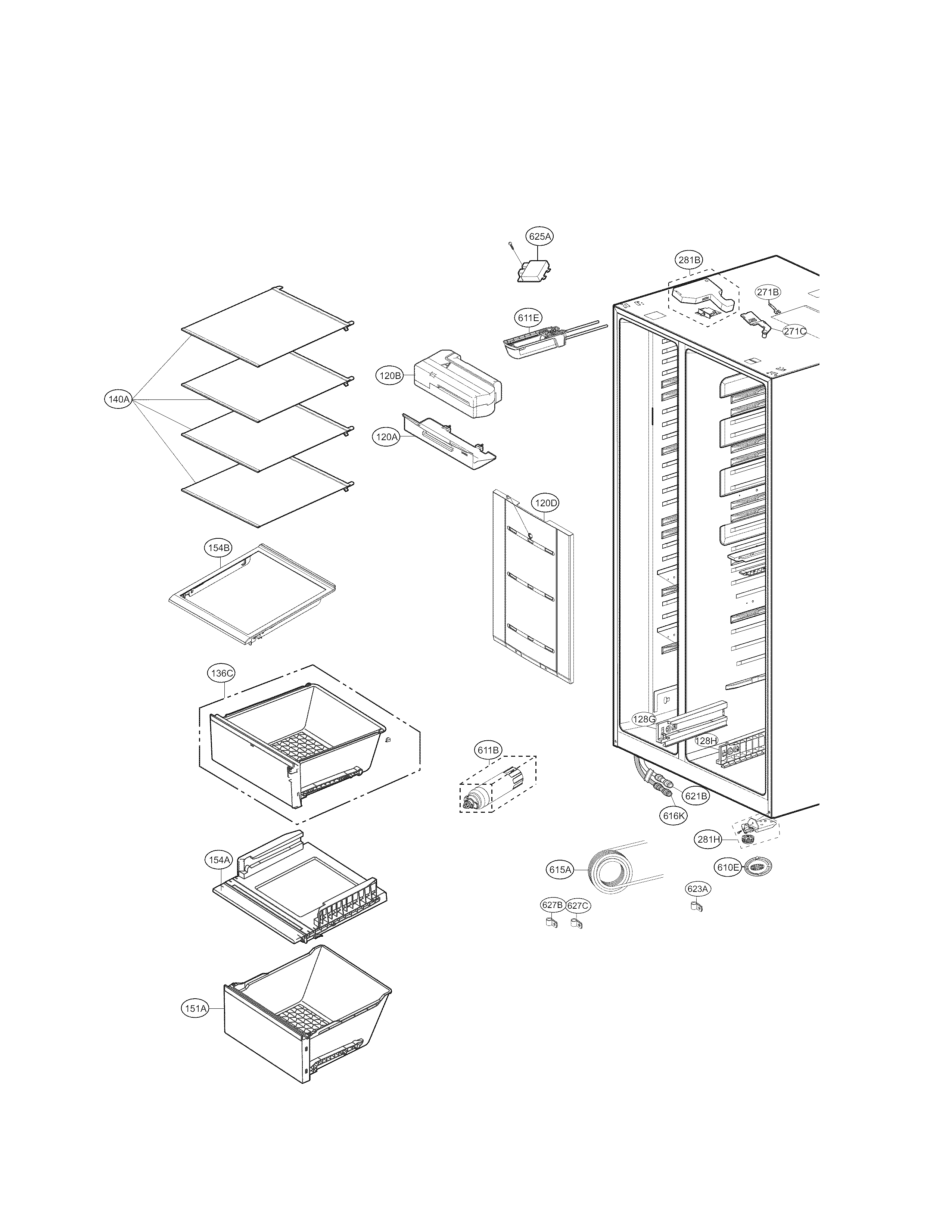 Kenmore 79551833410 refrigerator compartment parts diagram