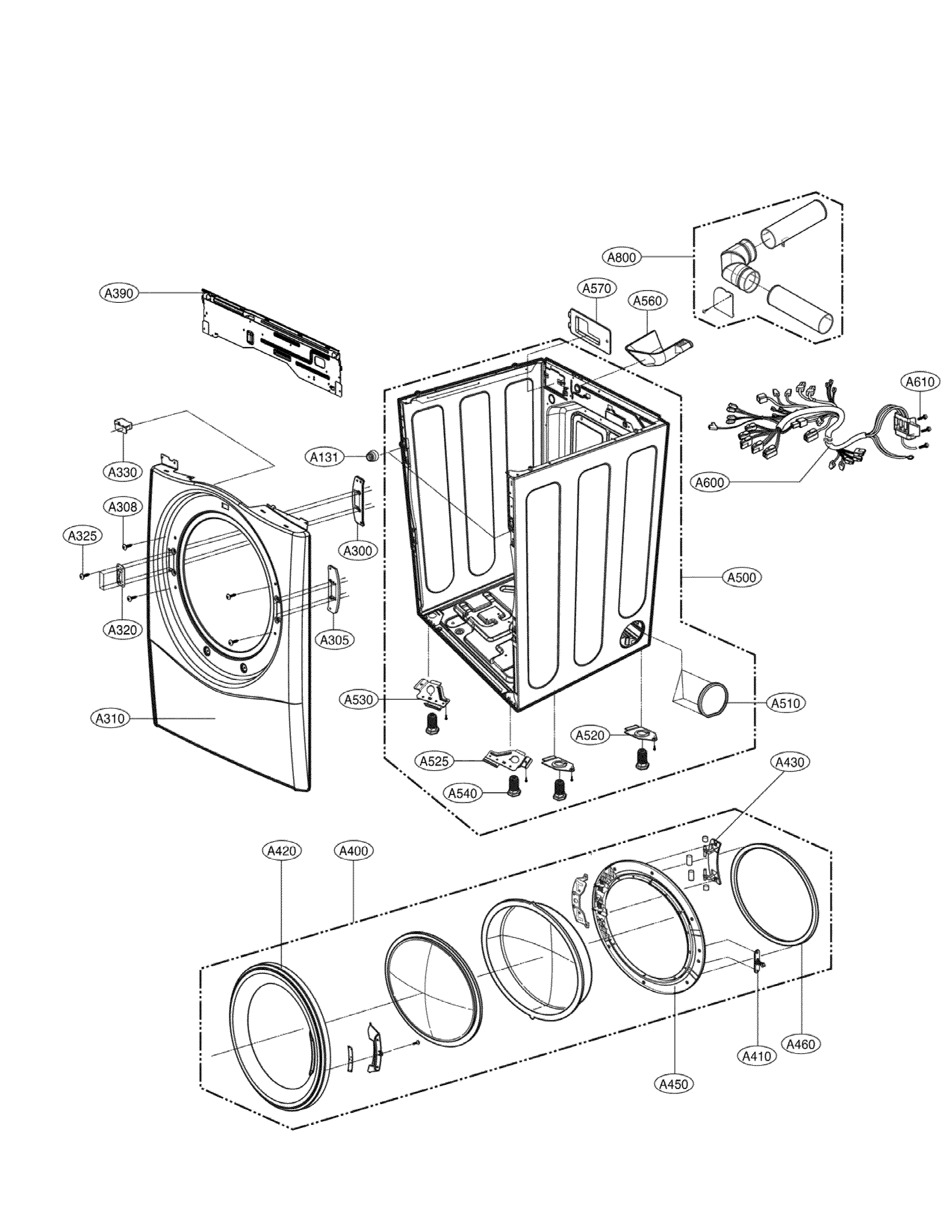 LG DLE3170W cabinet and door parts diagram