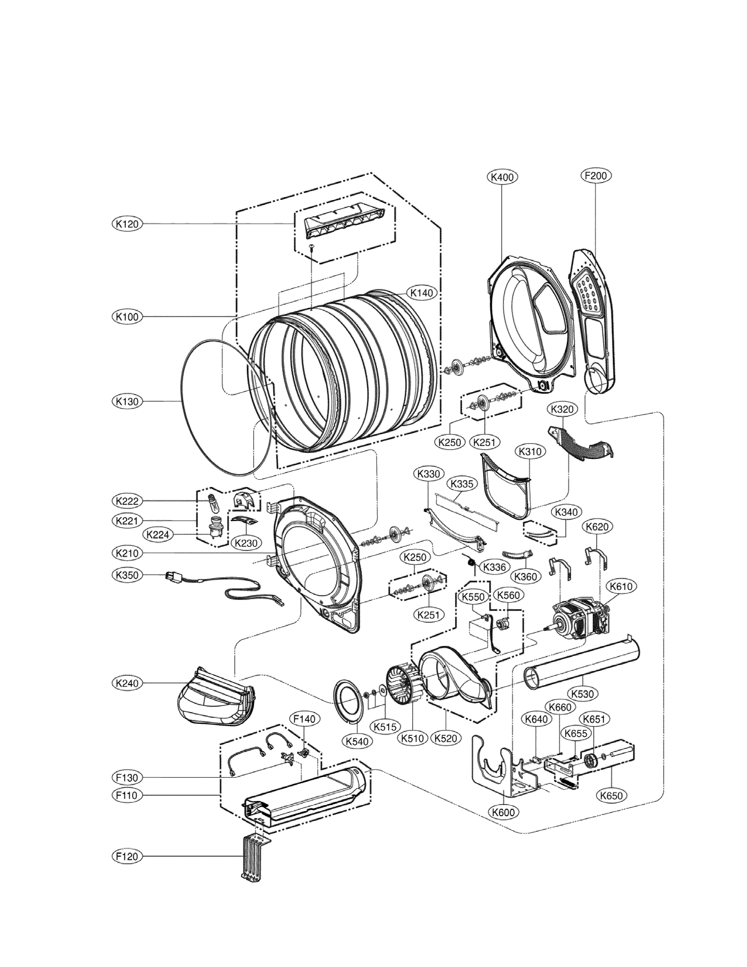 LG DLE3170W drum parts diagram