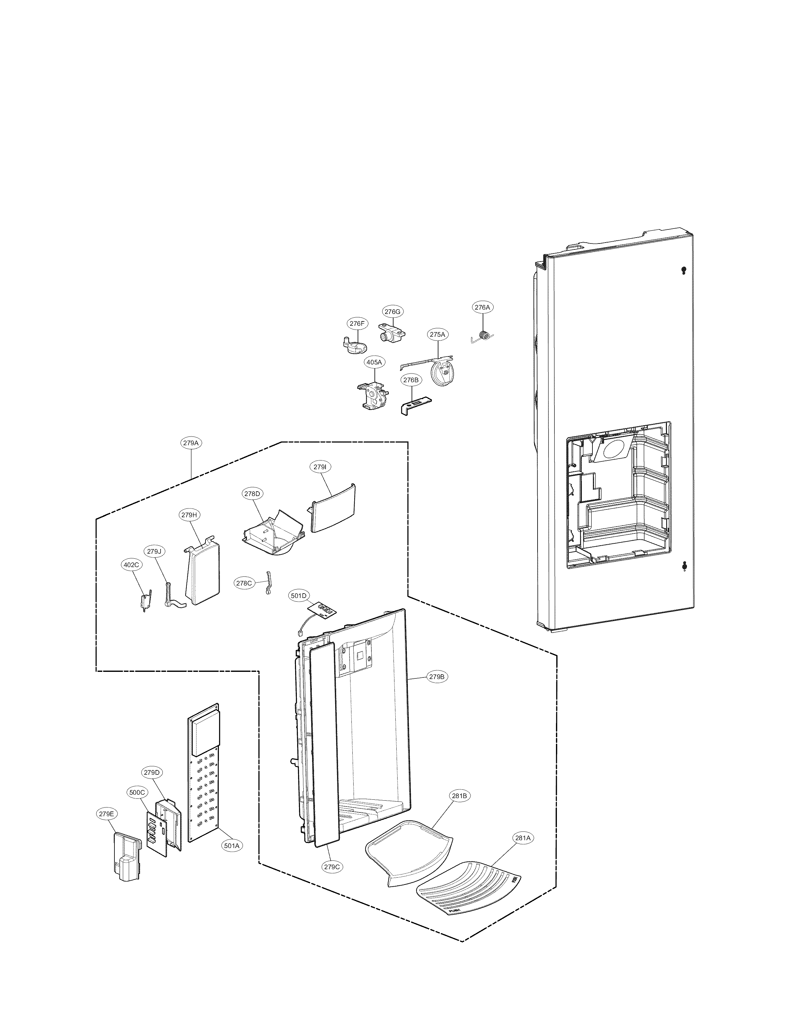 LG LFX28968SW/01 dispenser parts diagram