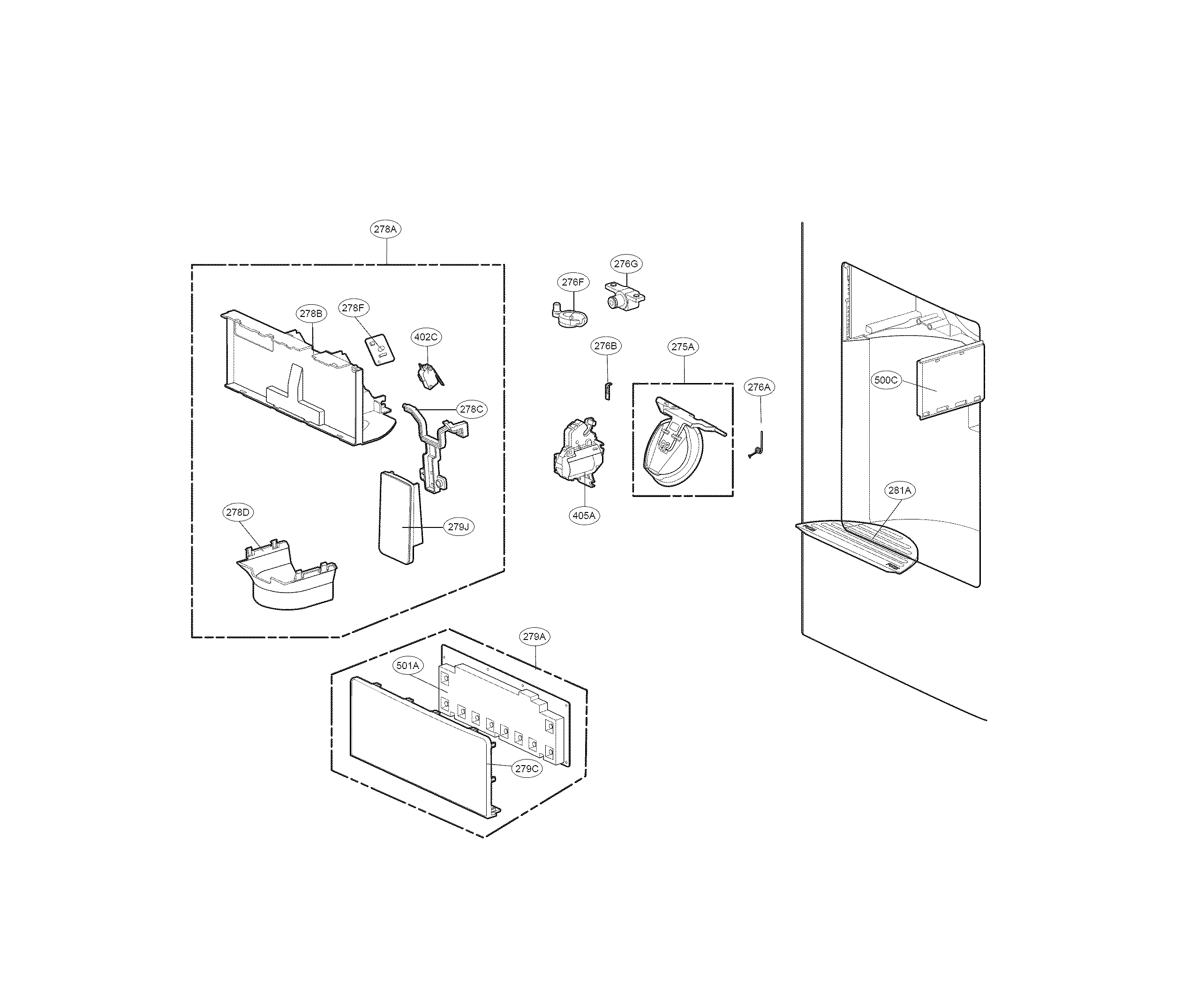 Kenmore 79570323310 dispenser parts diagram