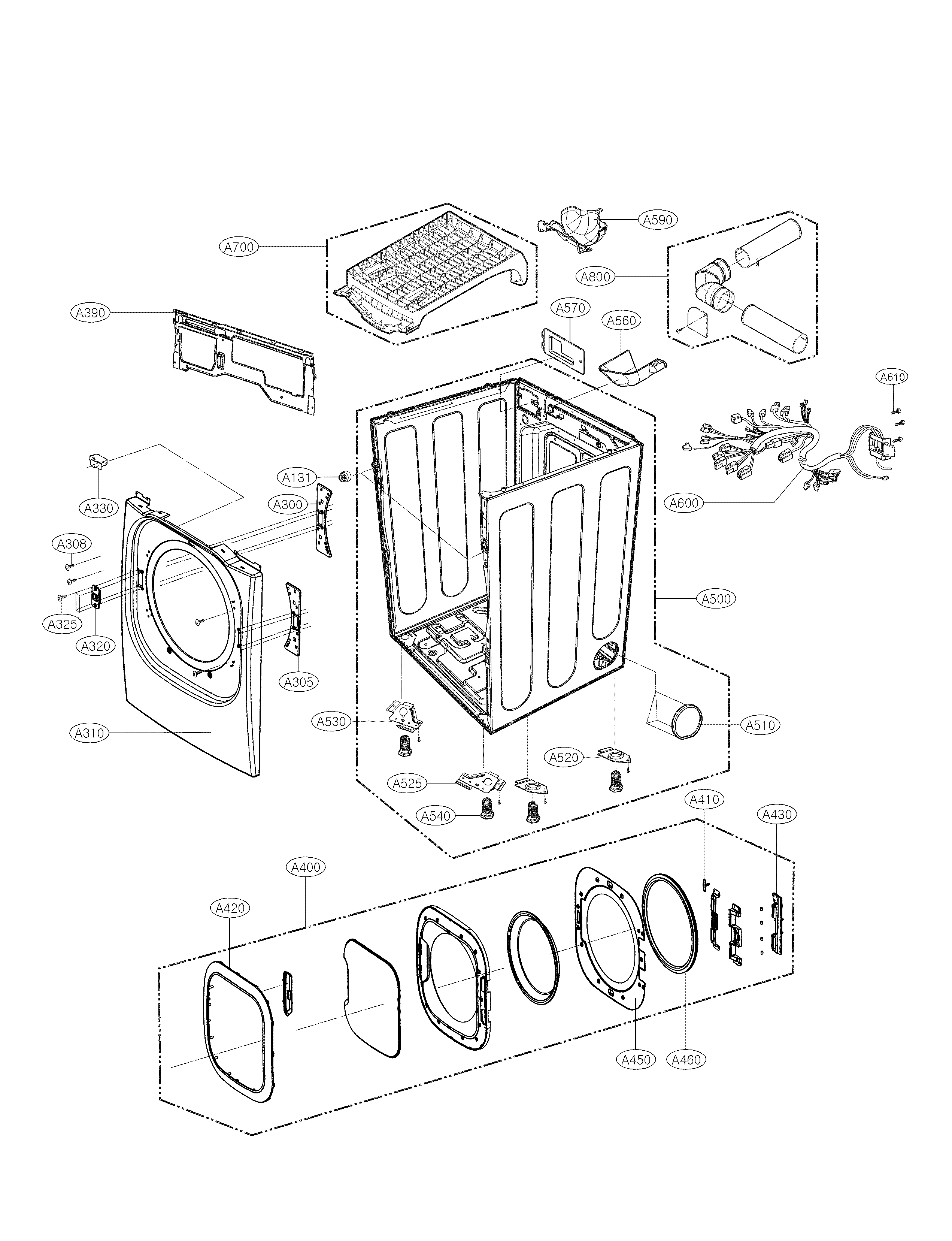 LG DLEX2650W cabinet and door parts diagram