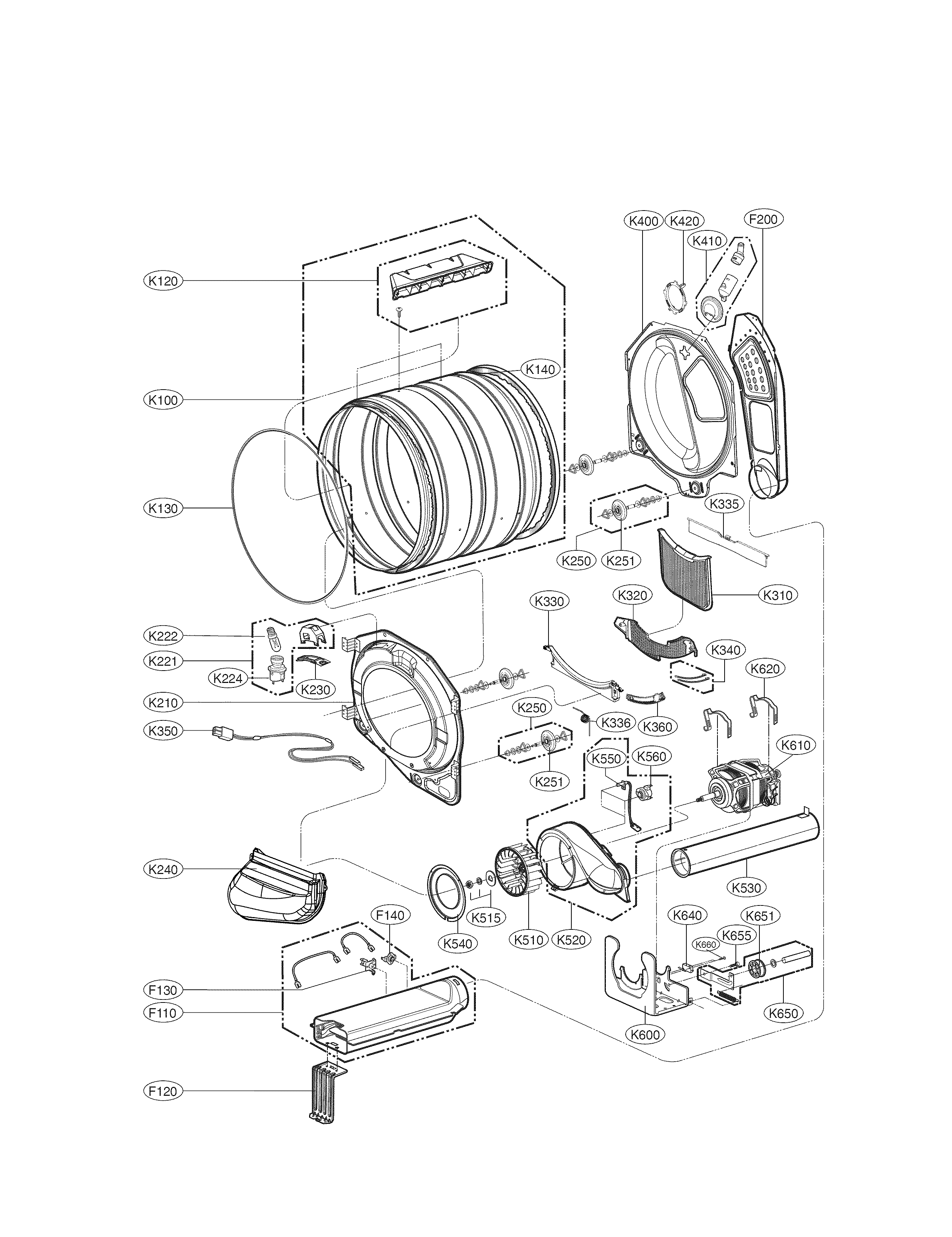 LG DLEX2650W drum parts diagram