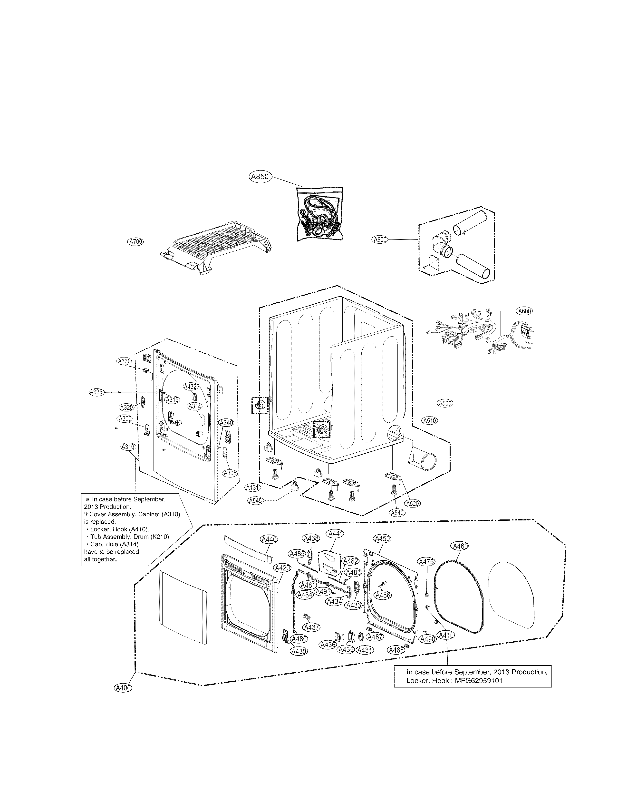 LG DLEY1701VE cabinet and door parts diagram
