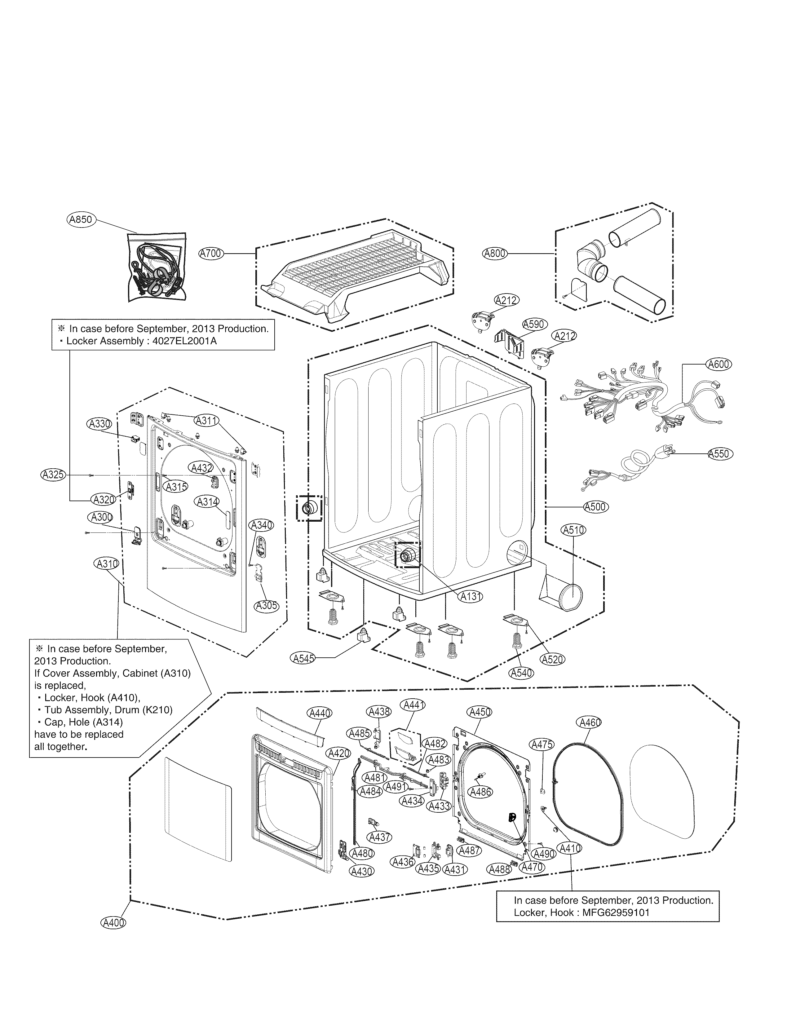 LG DLGX5781WE cabinet and door parts diagram