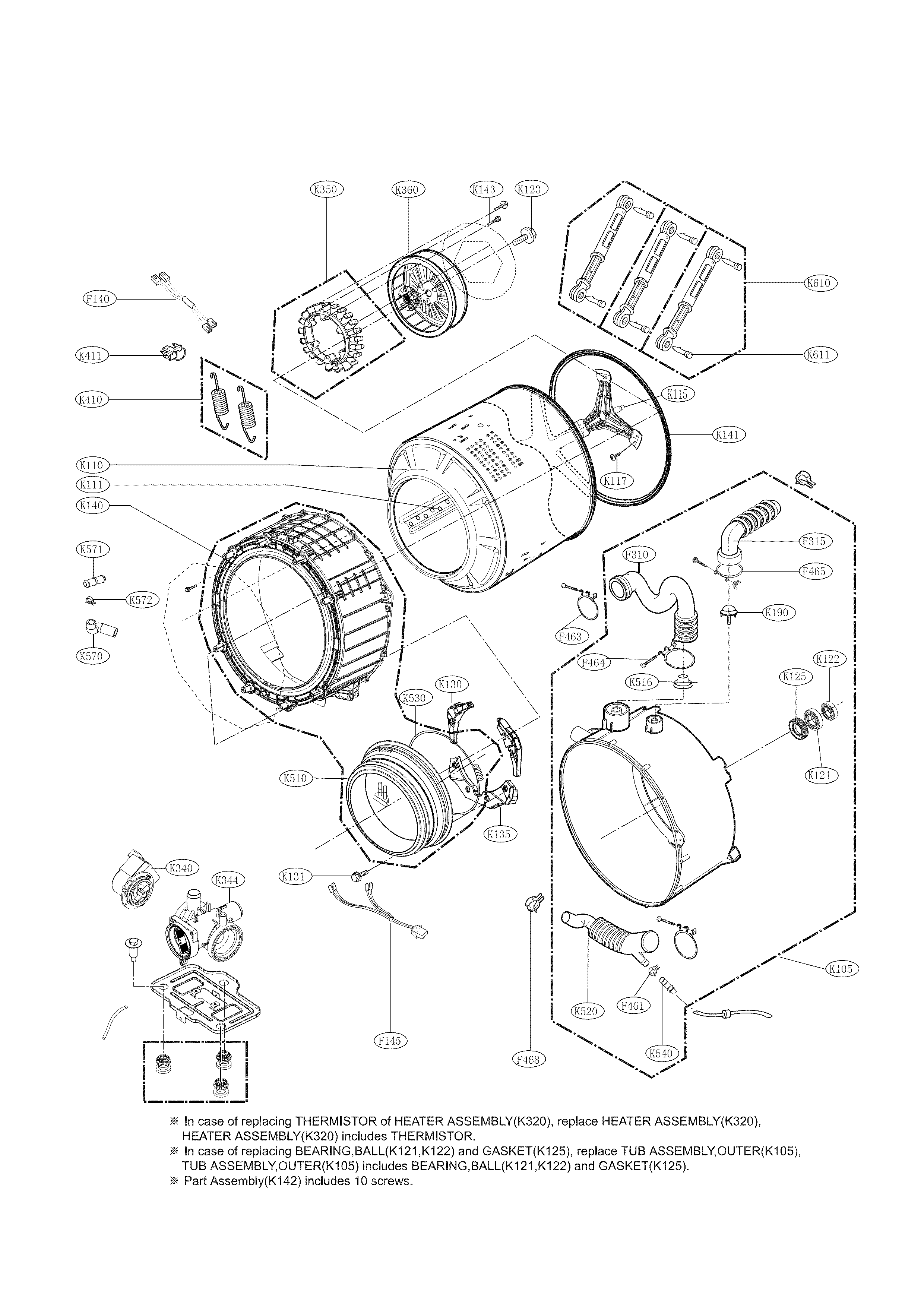 Kenmore 79641162410 drum and tub parts diagram