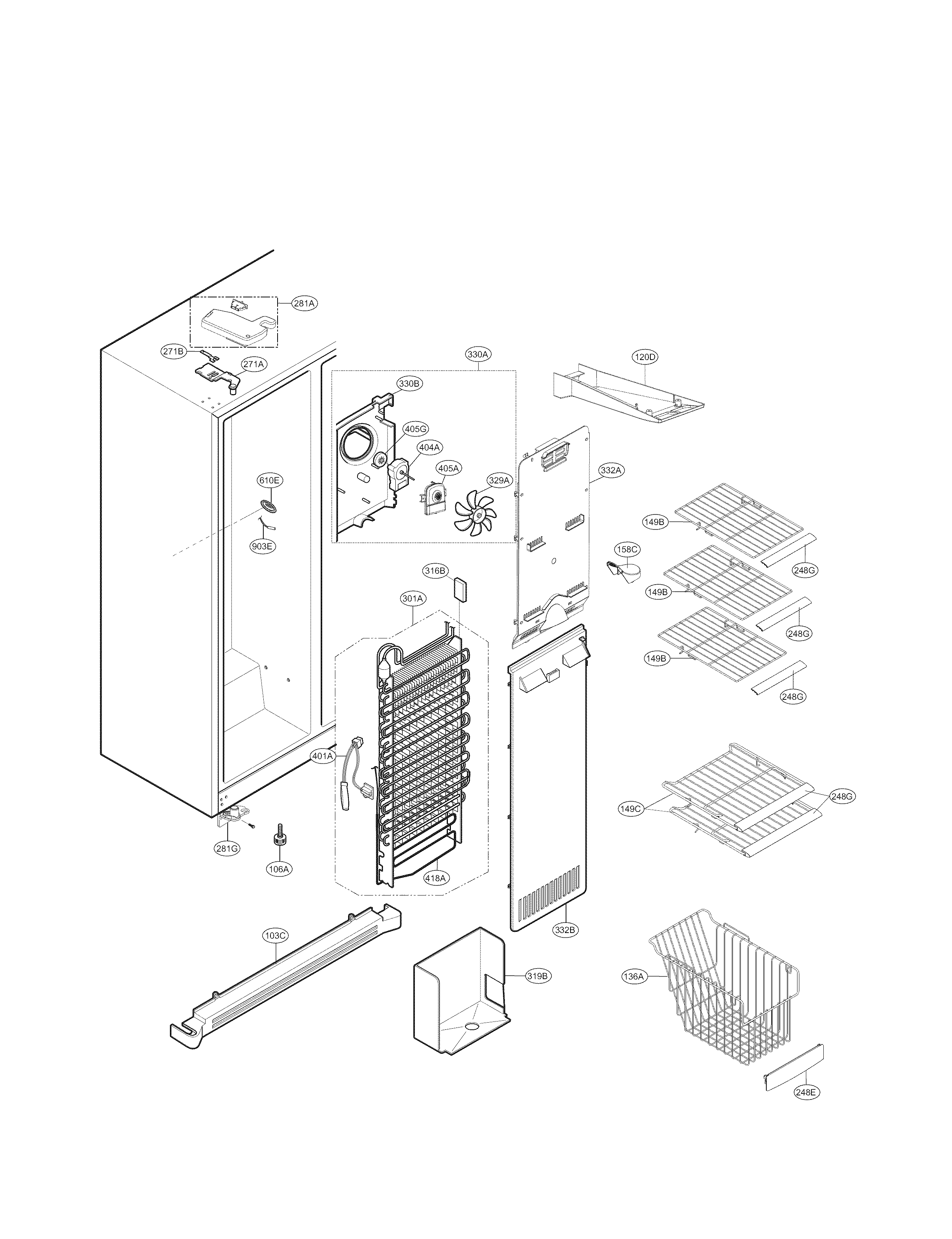 Kenmore Elite 79551374011 freezer compartment parts diagram