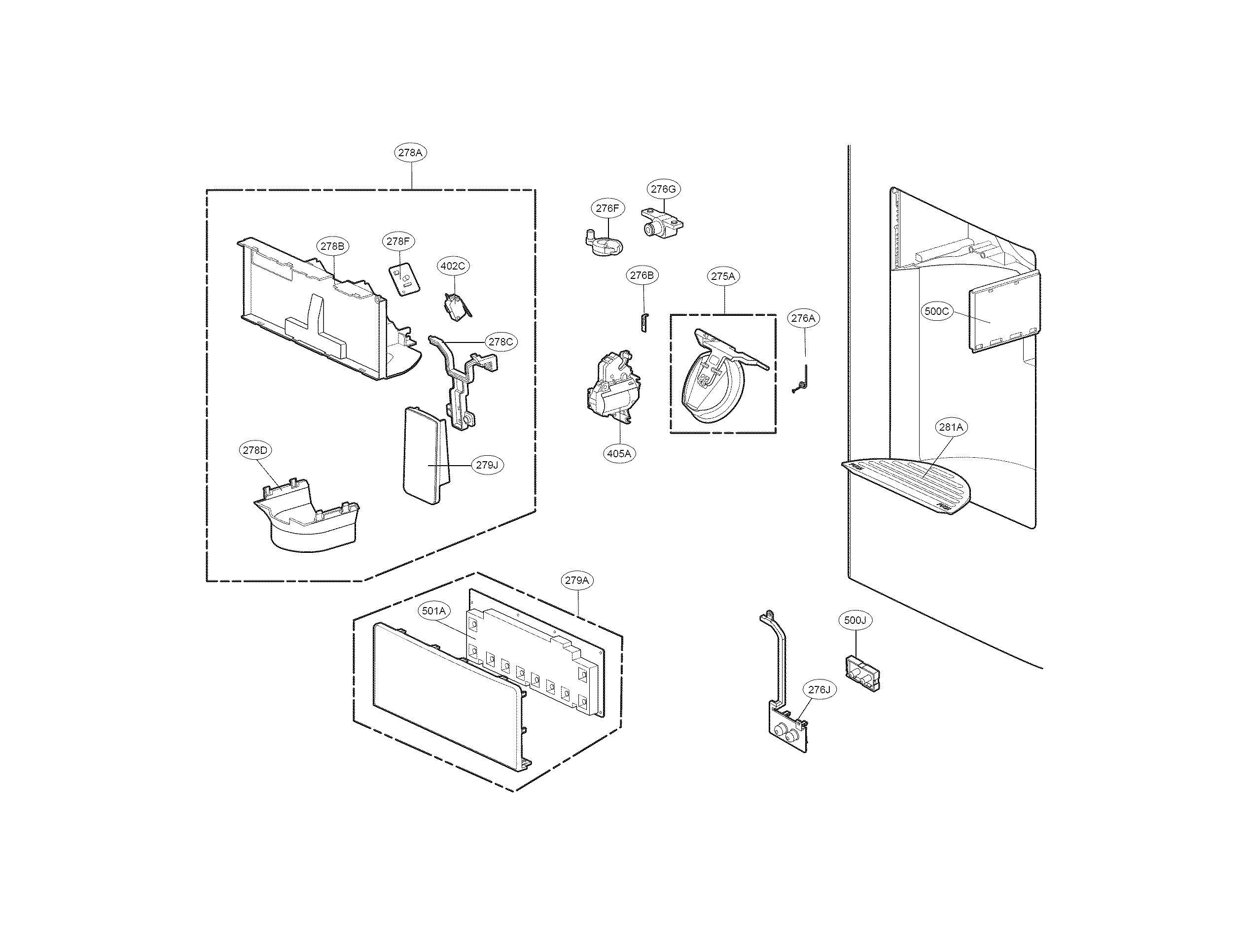 Kenmore Elite 79571059014 dispenser parts diagram
