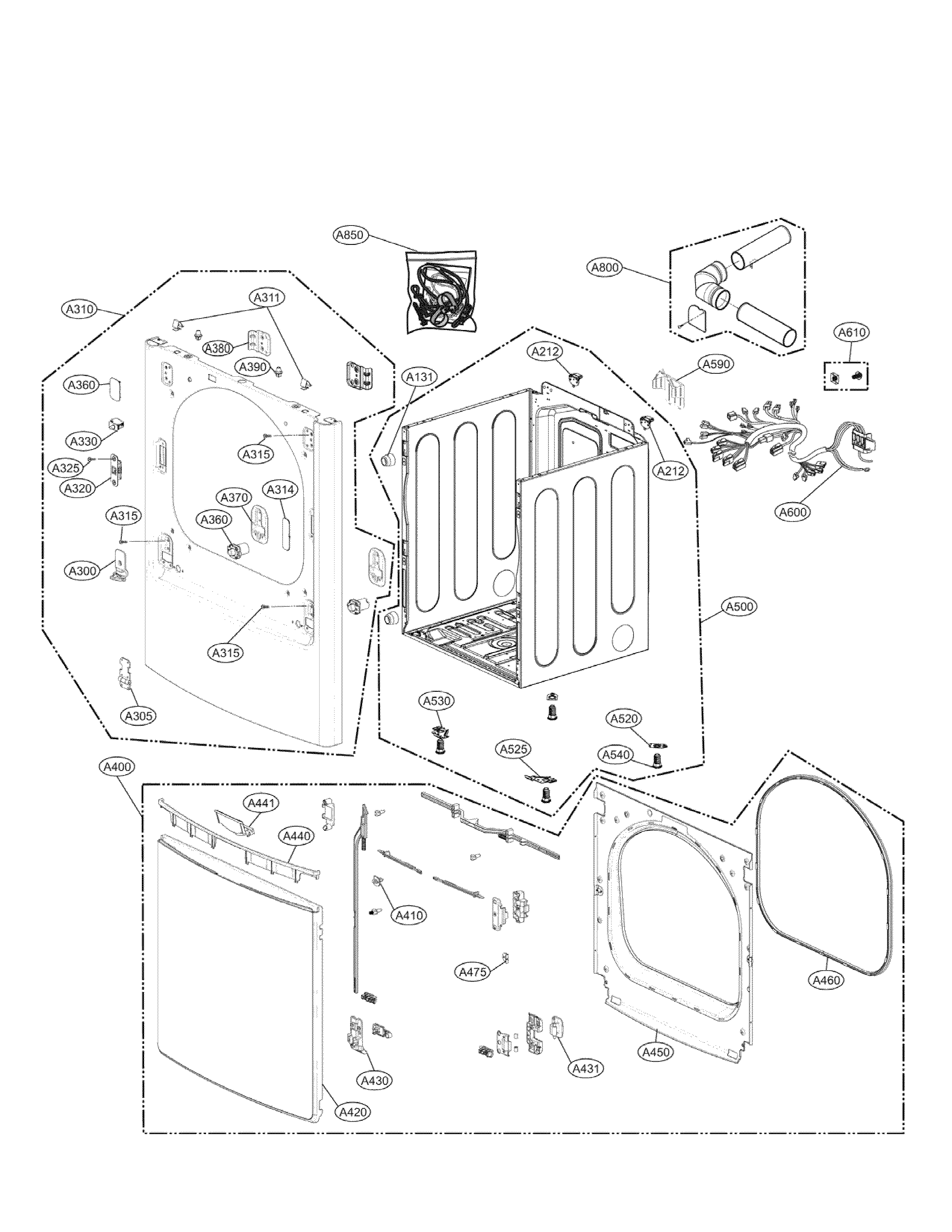 LG DLEX7700VE cabinet and door parts diagram