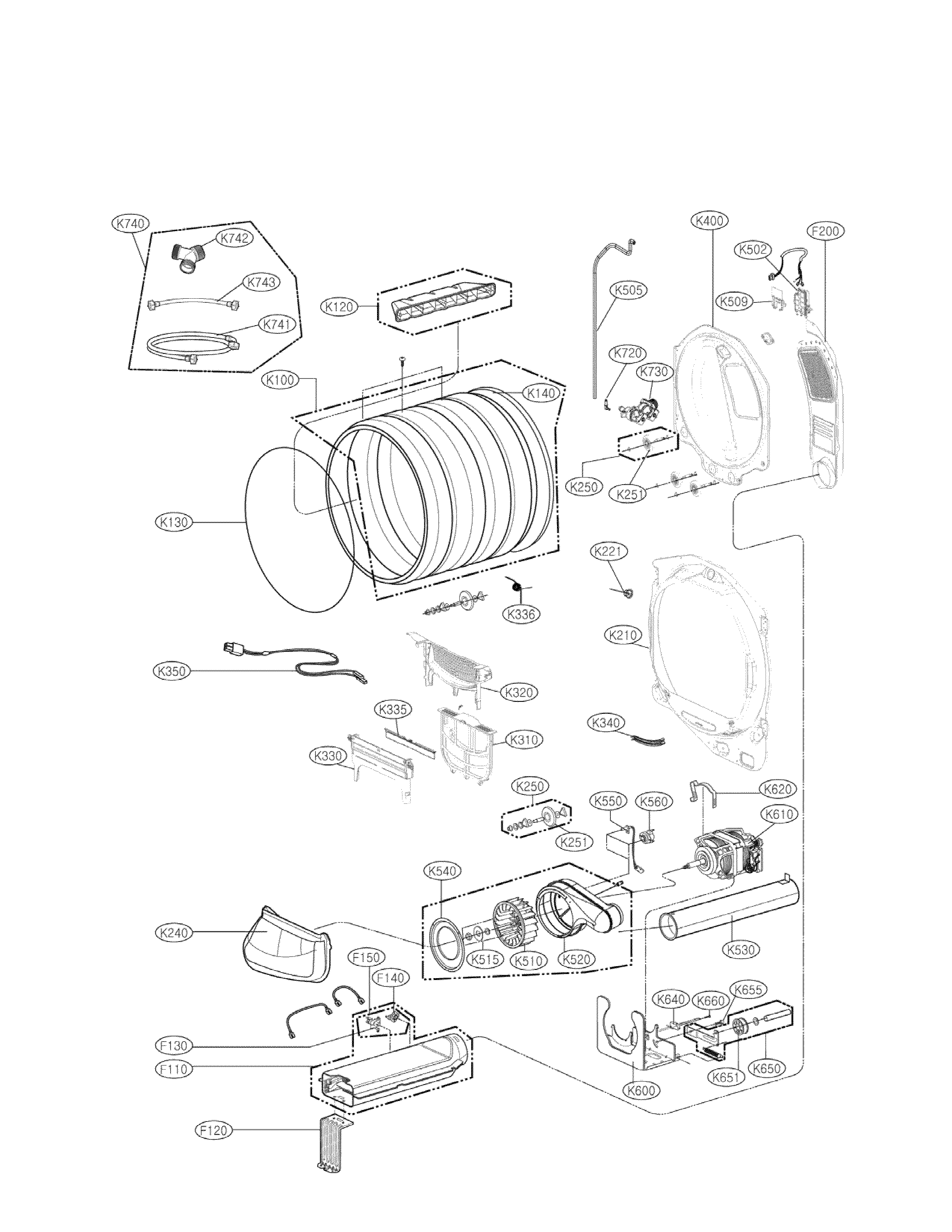 LG DLEX7700WE drum assembly parts diagram