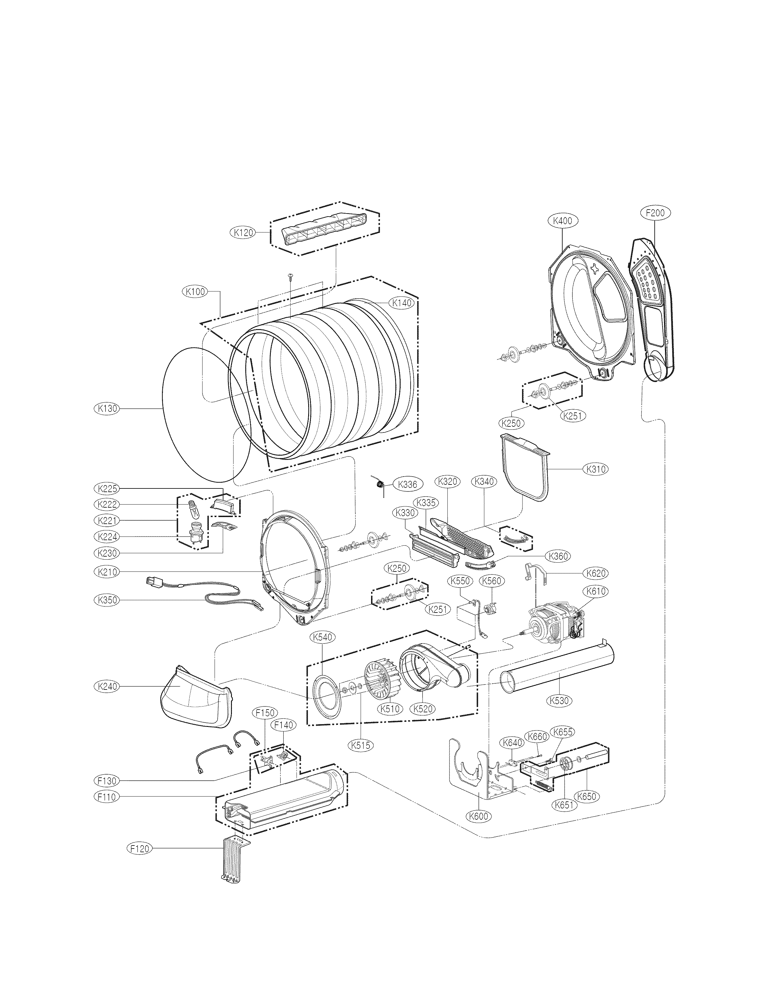 LG DLE1501W drum and motor parts diagram