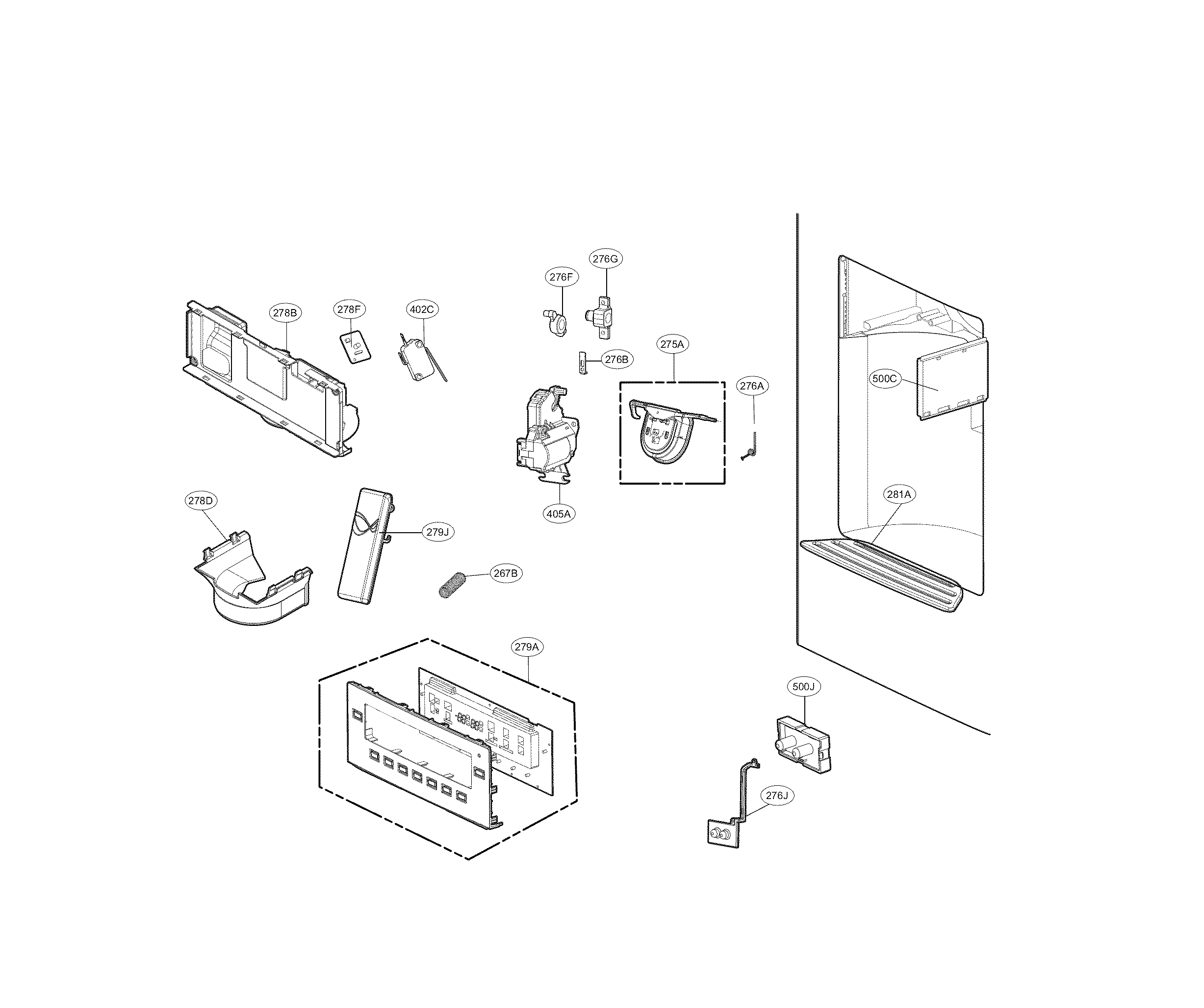 Kenmore Elite 79572059115 dispenser parts diagram