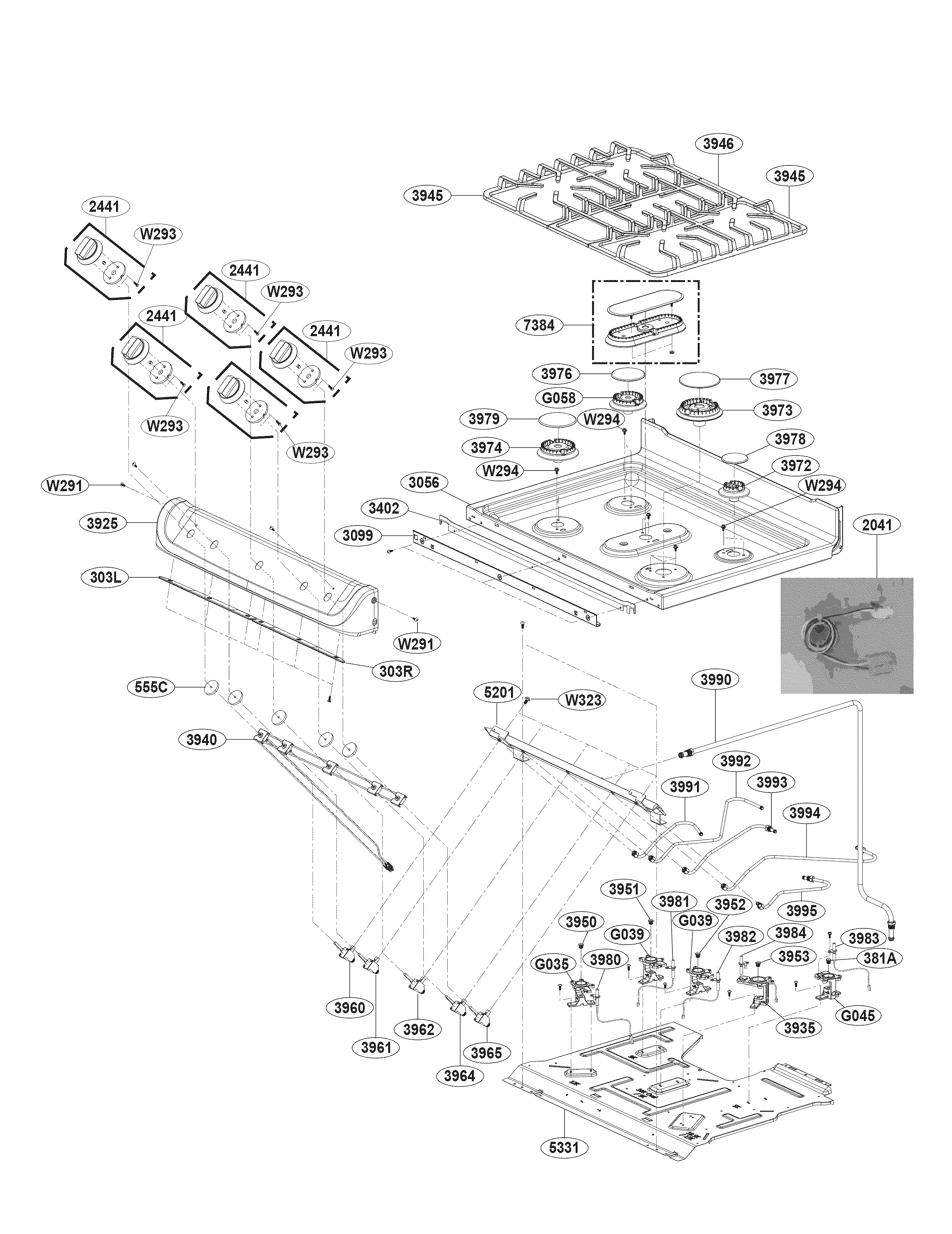 LG LDG4315ST cooktop parts diagram