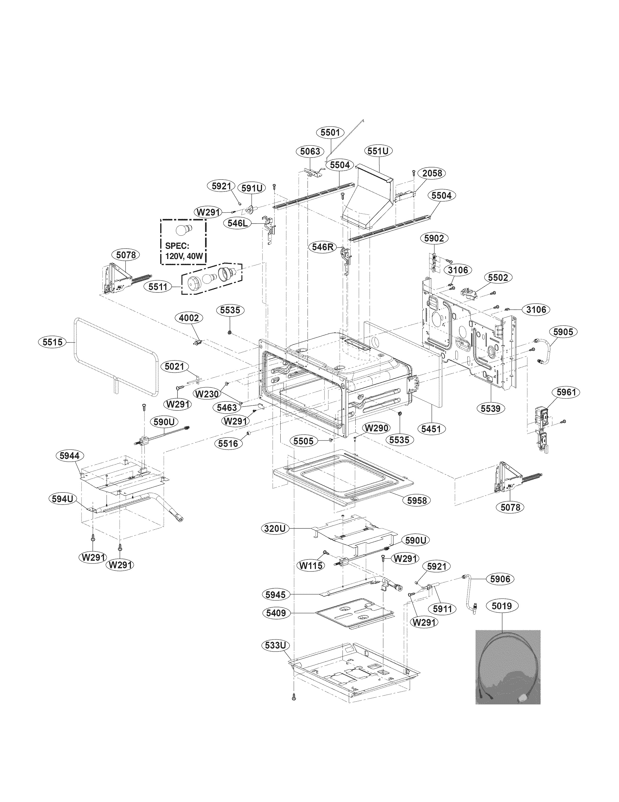 LG LDG4315ST upper cavity parts diagram
