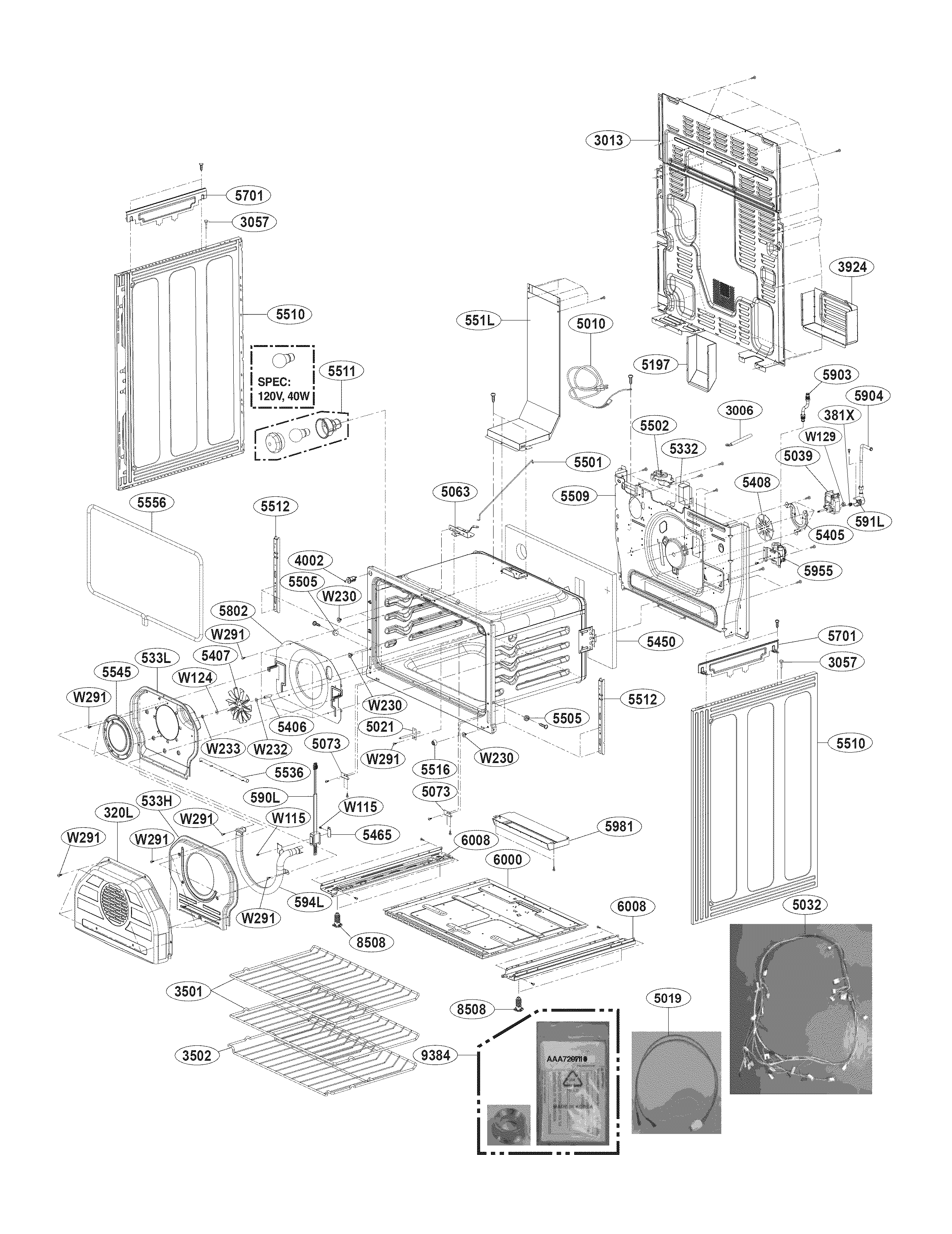 LG LDG4315ST lower cavity parts diagram