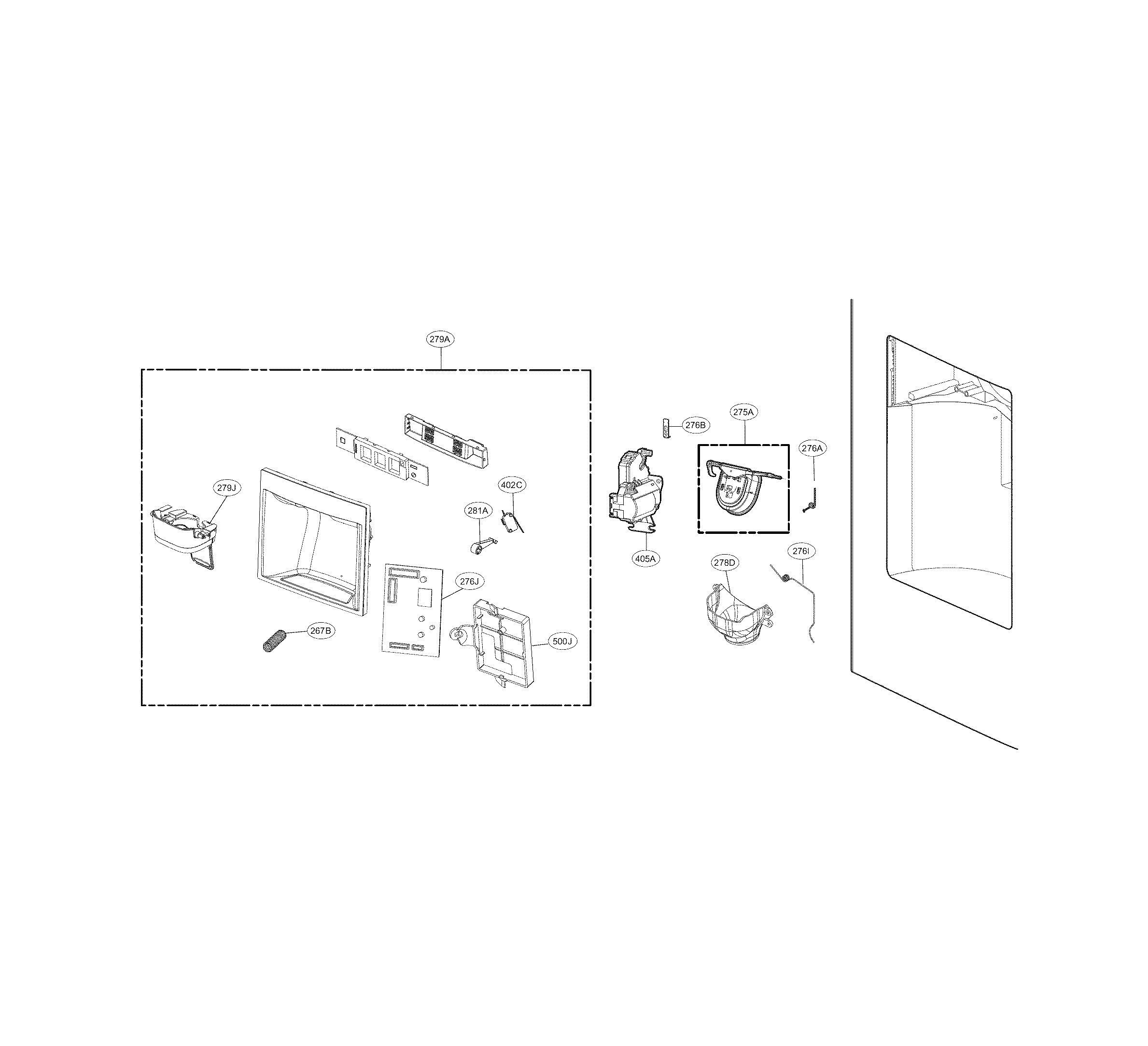 Kenmore Elite 79574023411 dispenser parts diagram