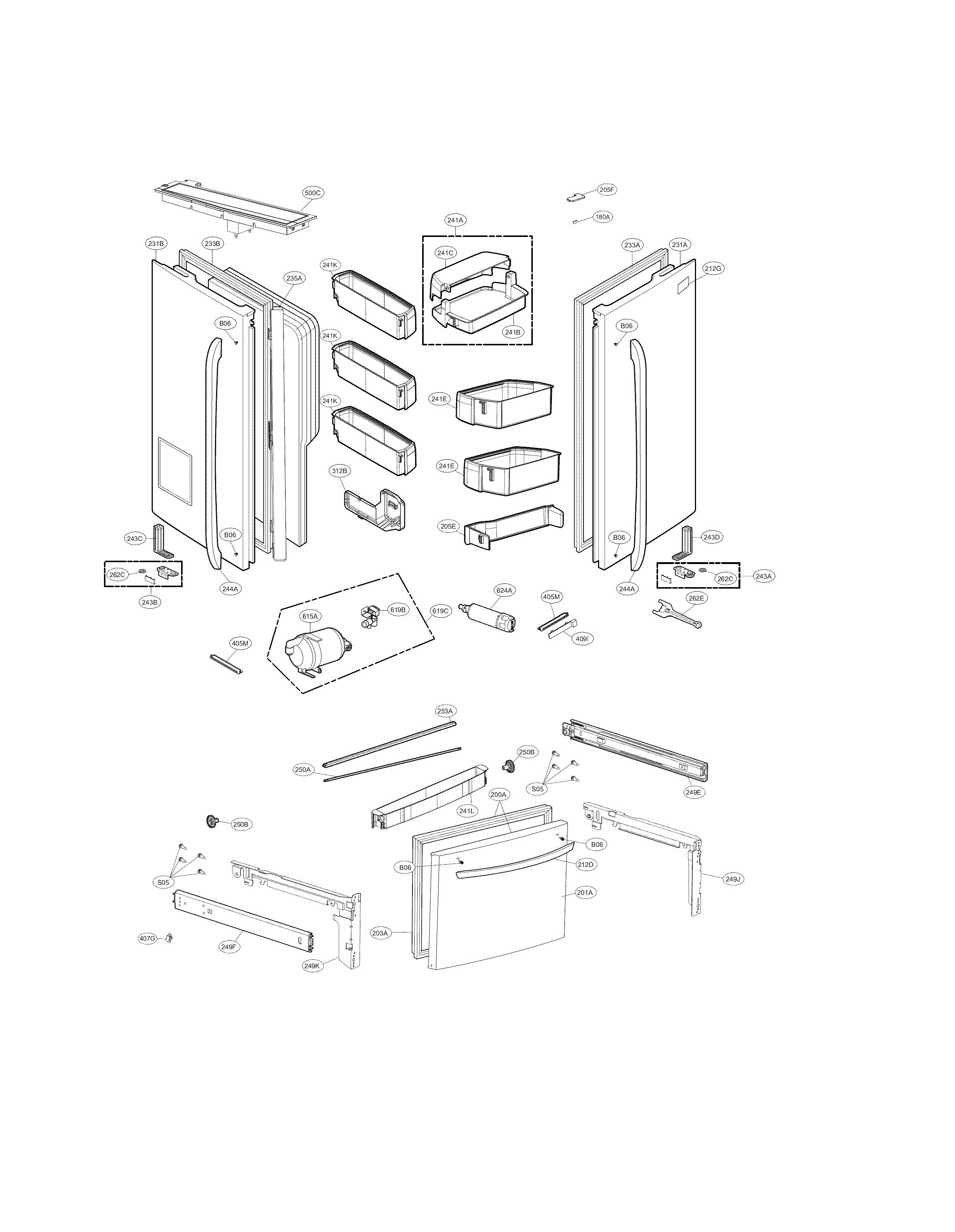 Kenmore Elite 79574049411 door parts diagram