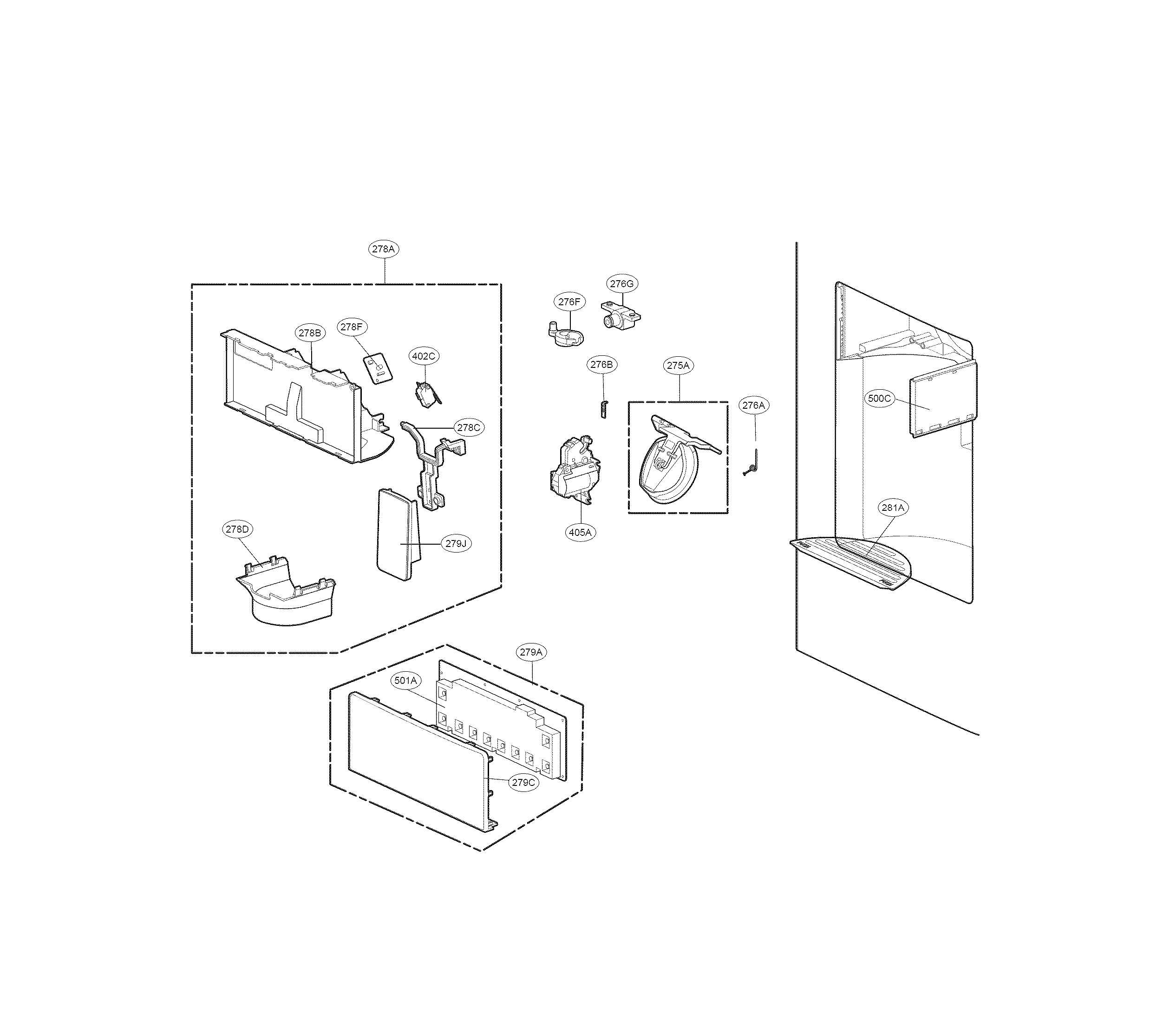 Kenmore 79570329311 dispenser parts diagram