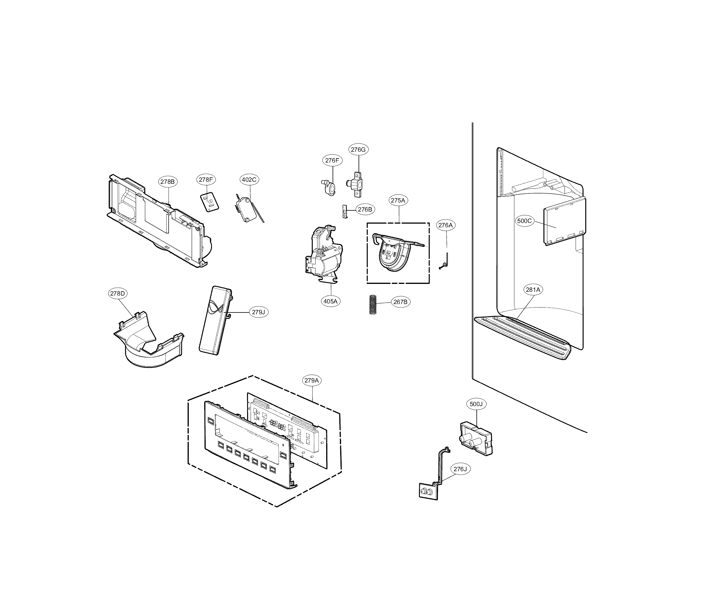 Kenmore Elite 79572373312 dispenser parts diagram