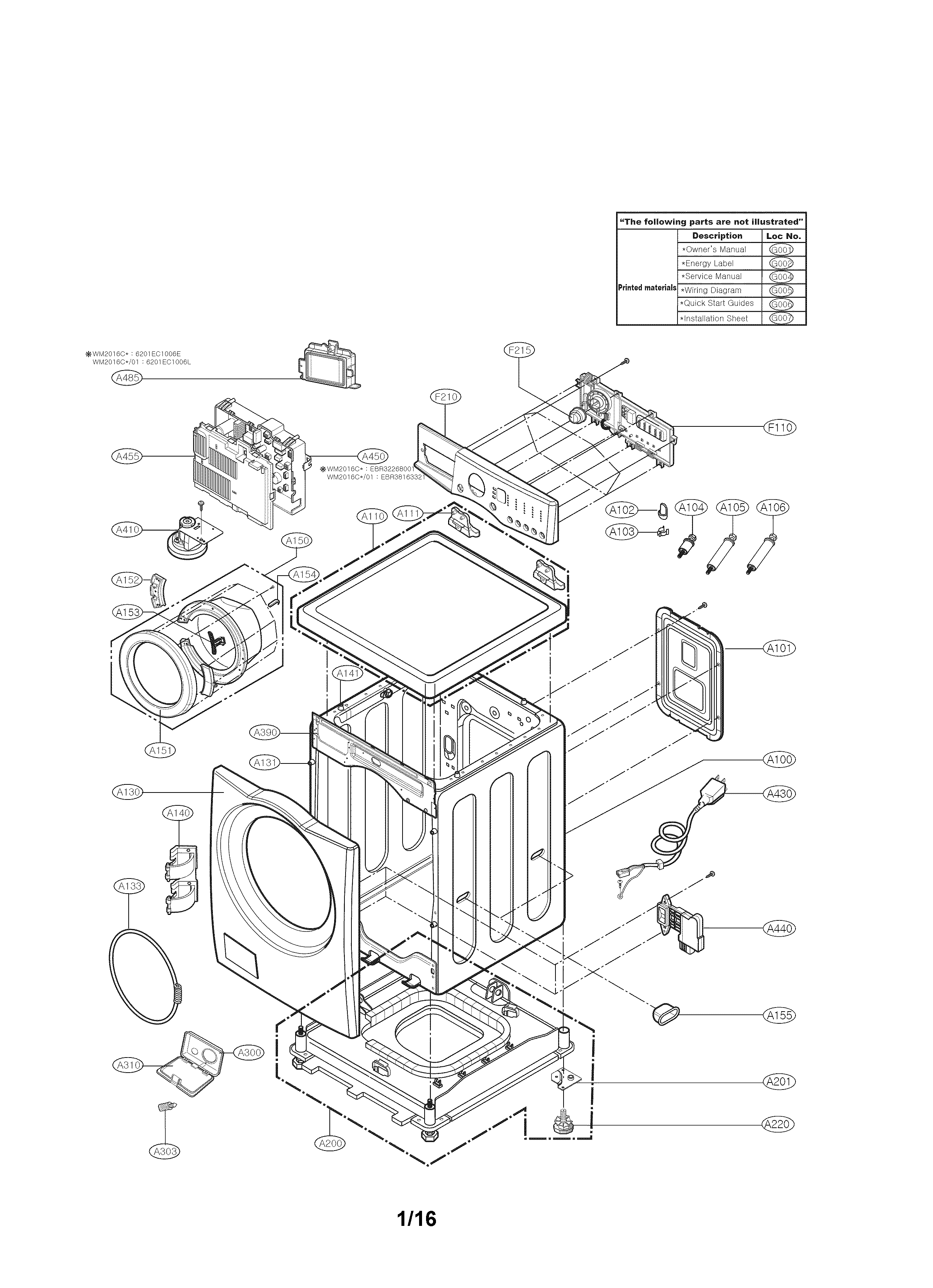LG WM2016CW/00 cabinet and panel parts diagram