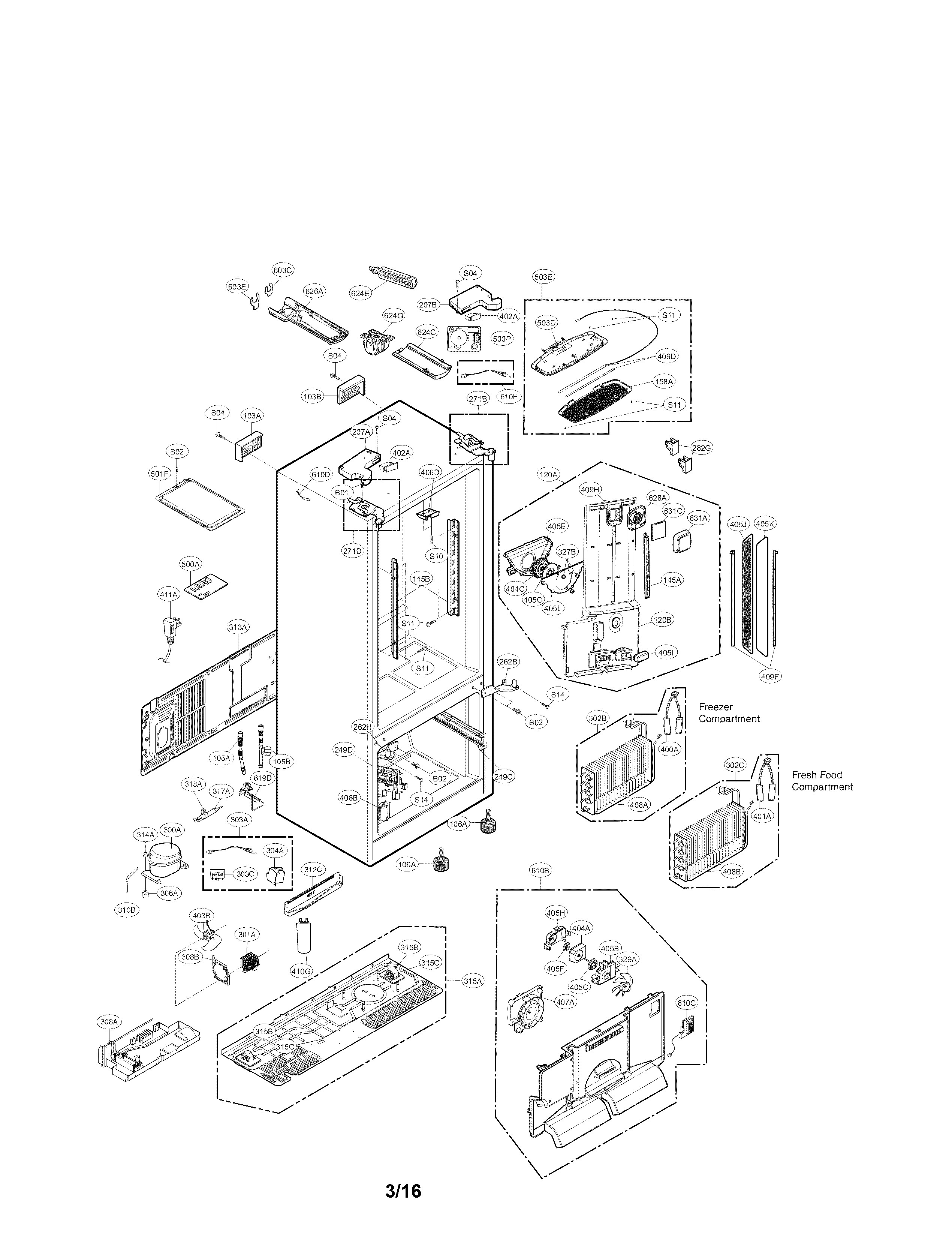 LG LFXC24726S/01 case parts diagram